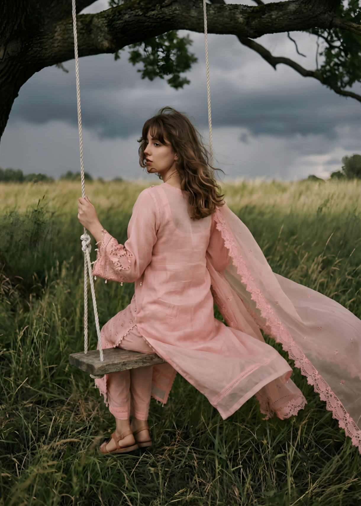 organza Kurta Set in Blush pink