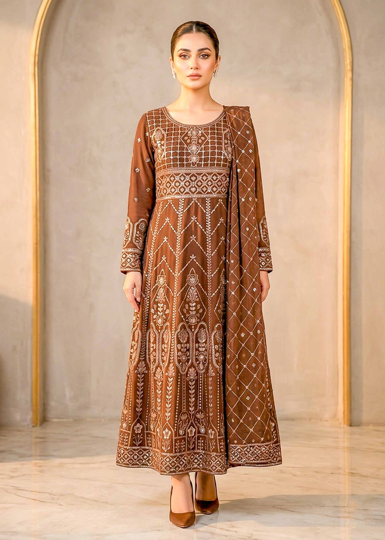 chiffon Maxi in Mocha brown