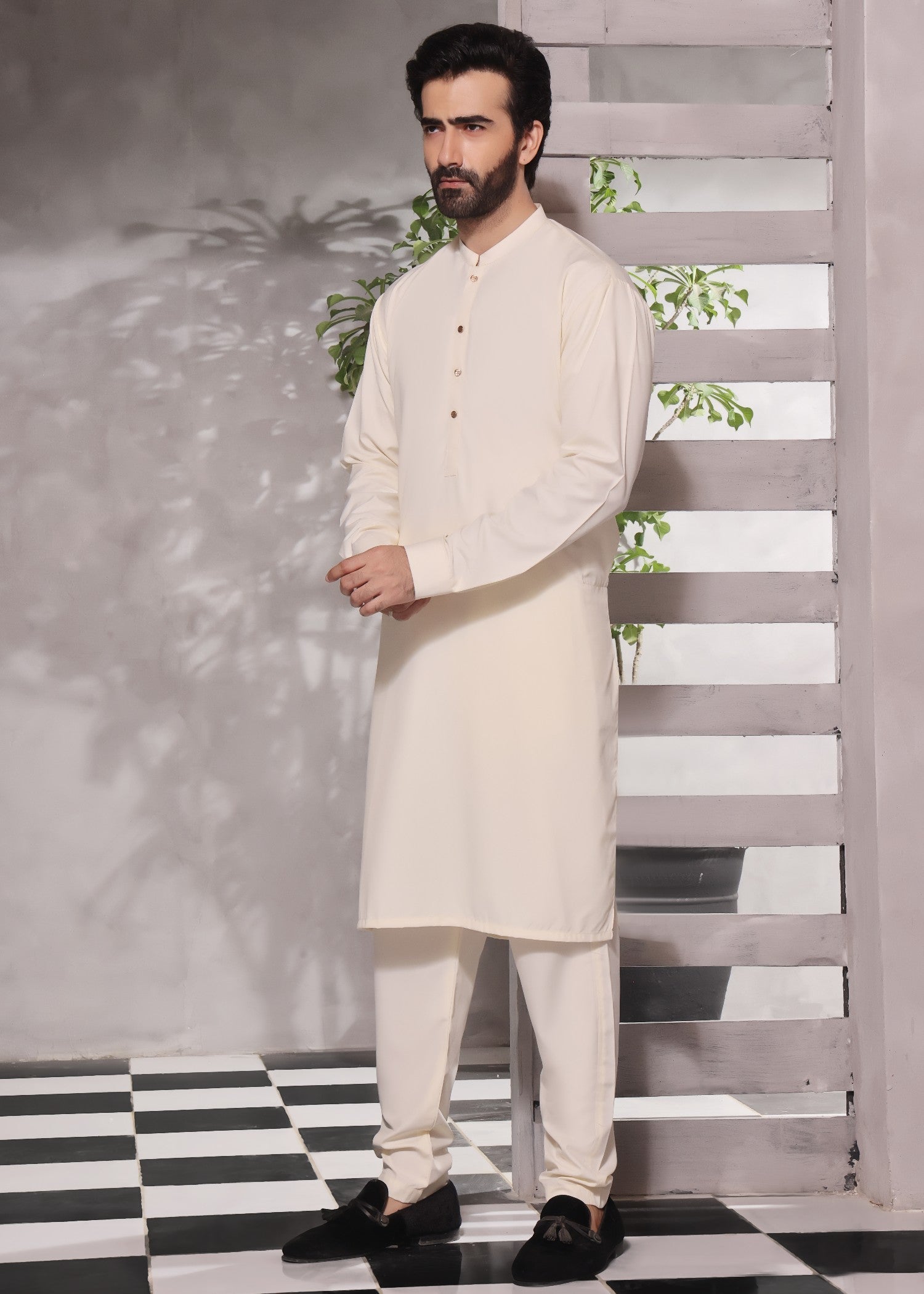 jamawar Waistcoat in Cream