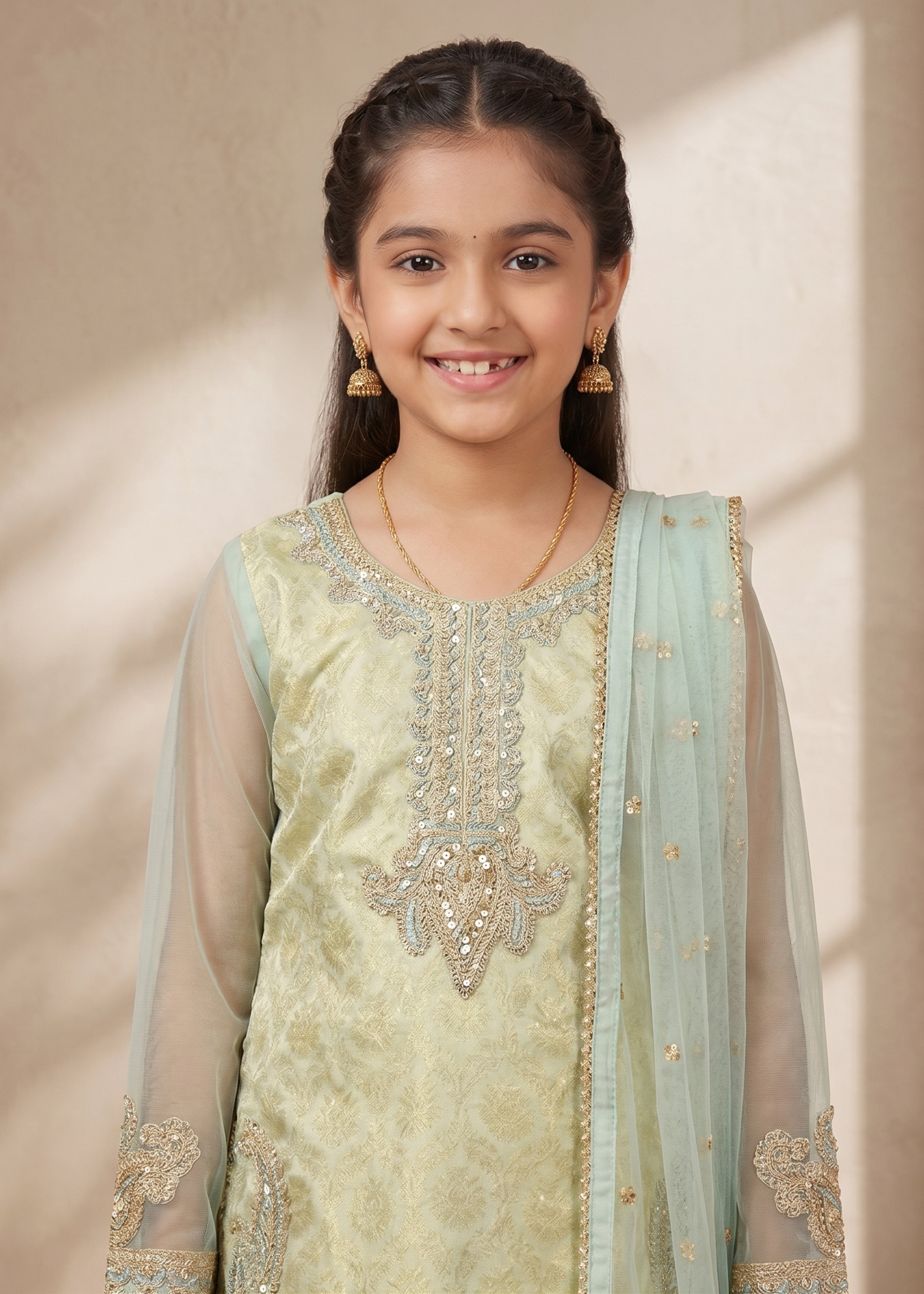 lawn Gharara in Pistachio green