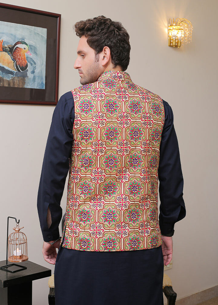 banarsi silk Waistcoat in Multi