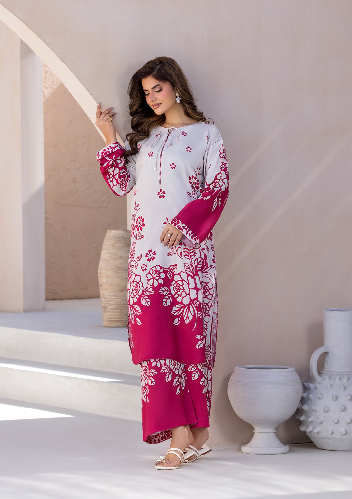 lawn Kurta Set in Beige