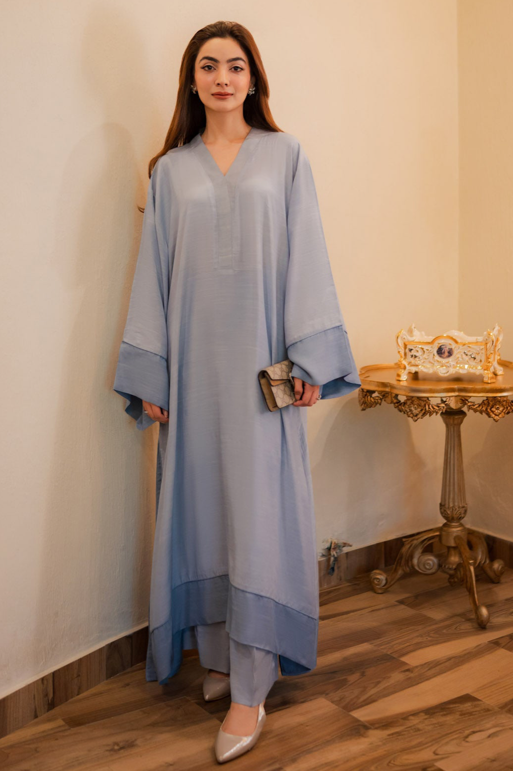 silk Kaftan in Powder blue