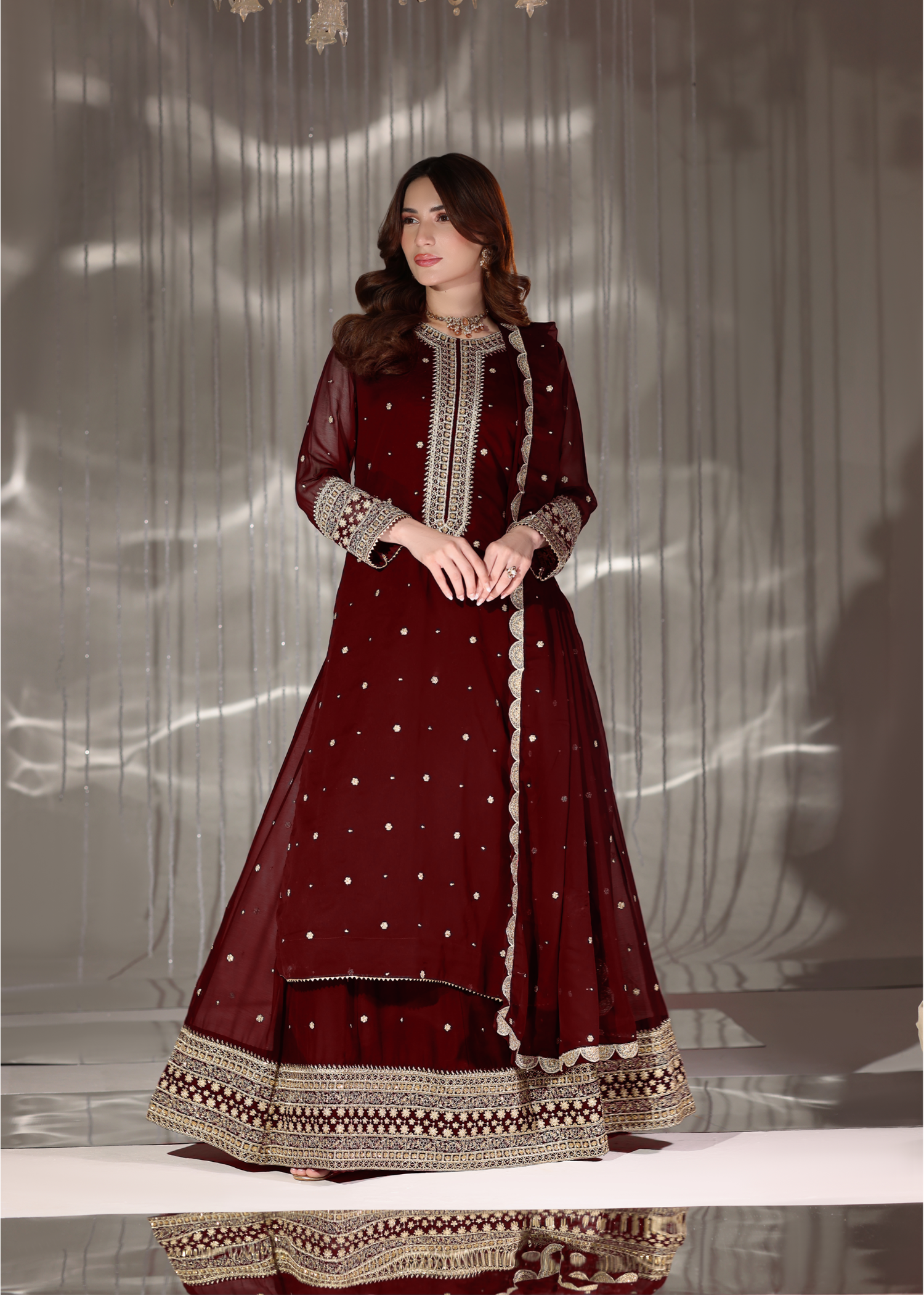 pk chiffon Lehenga in Maroon