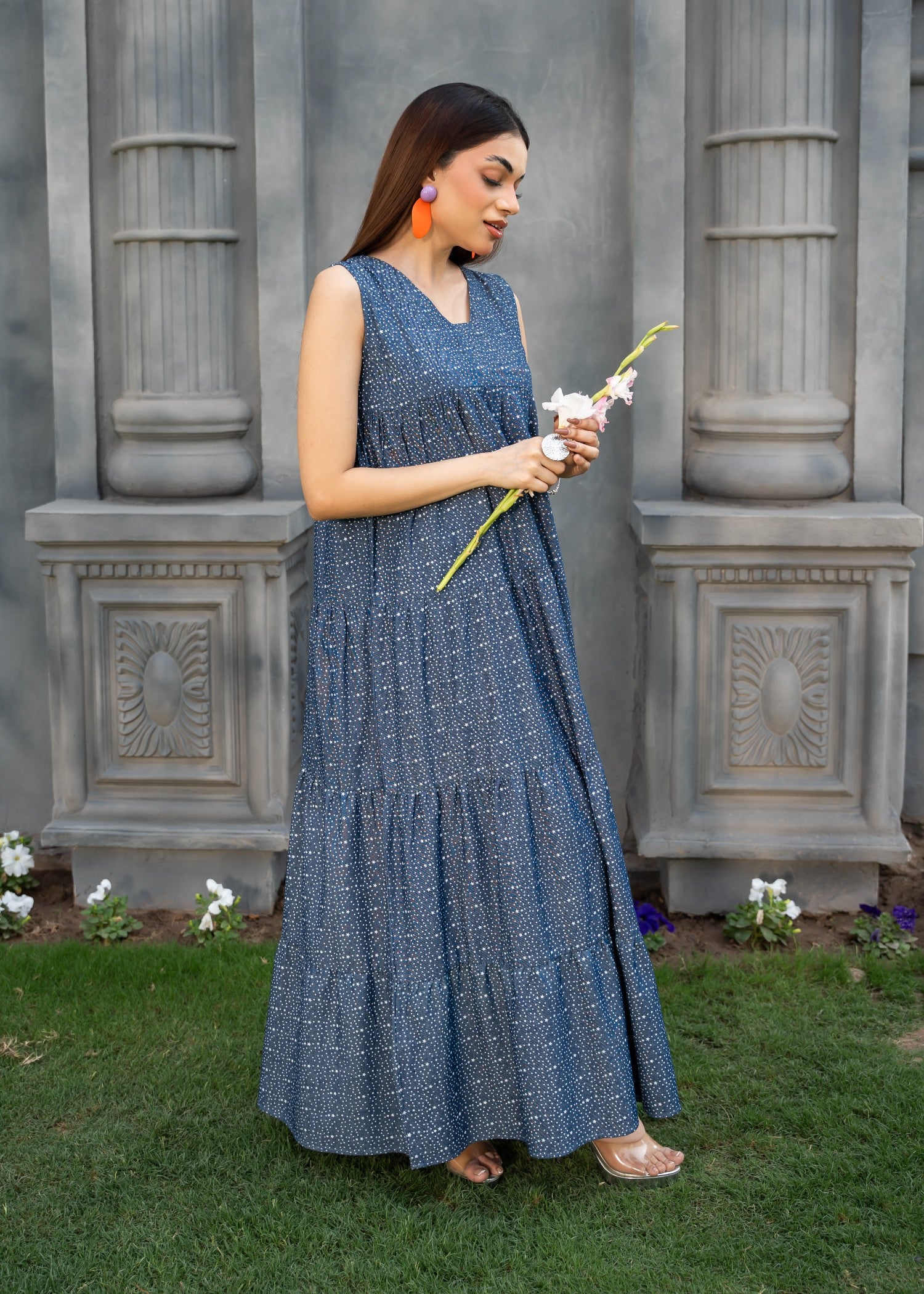 textured chambray Dress in Blue