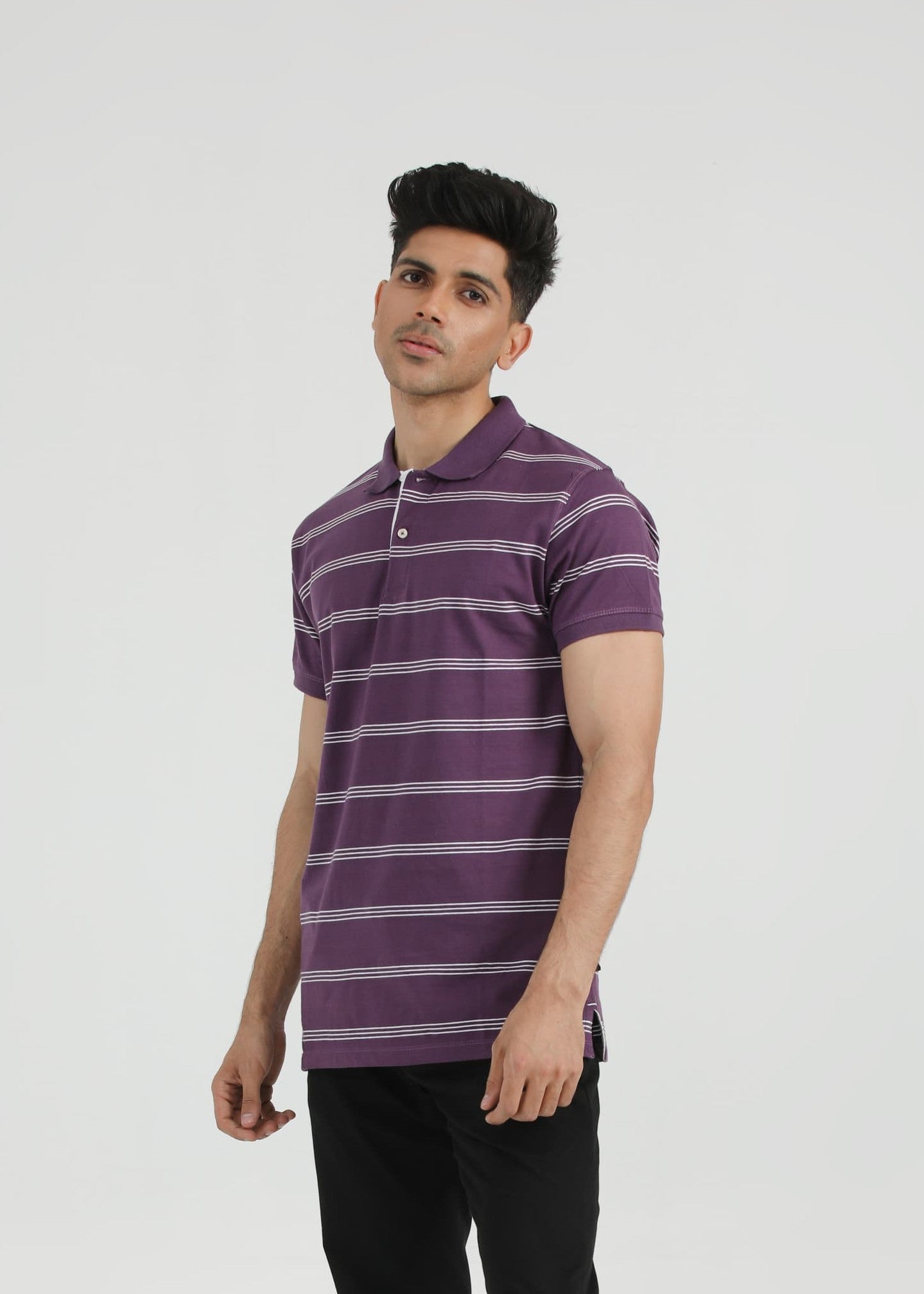 single jersey knit Polo Shirt in Purple