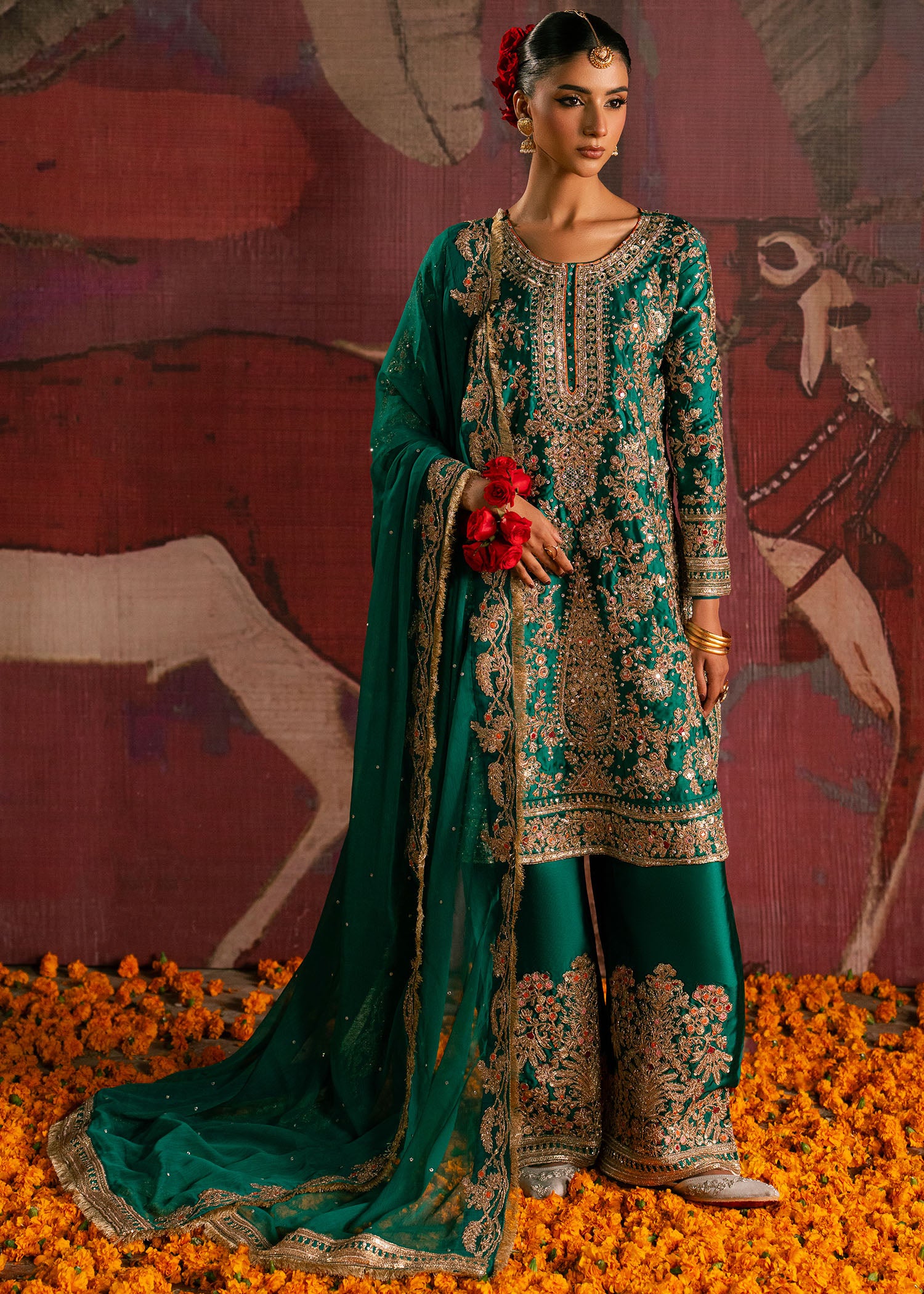 charmuse/shamooz Kurta Set in Bottle green