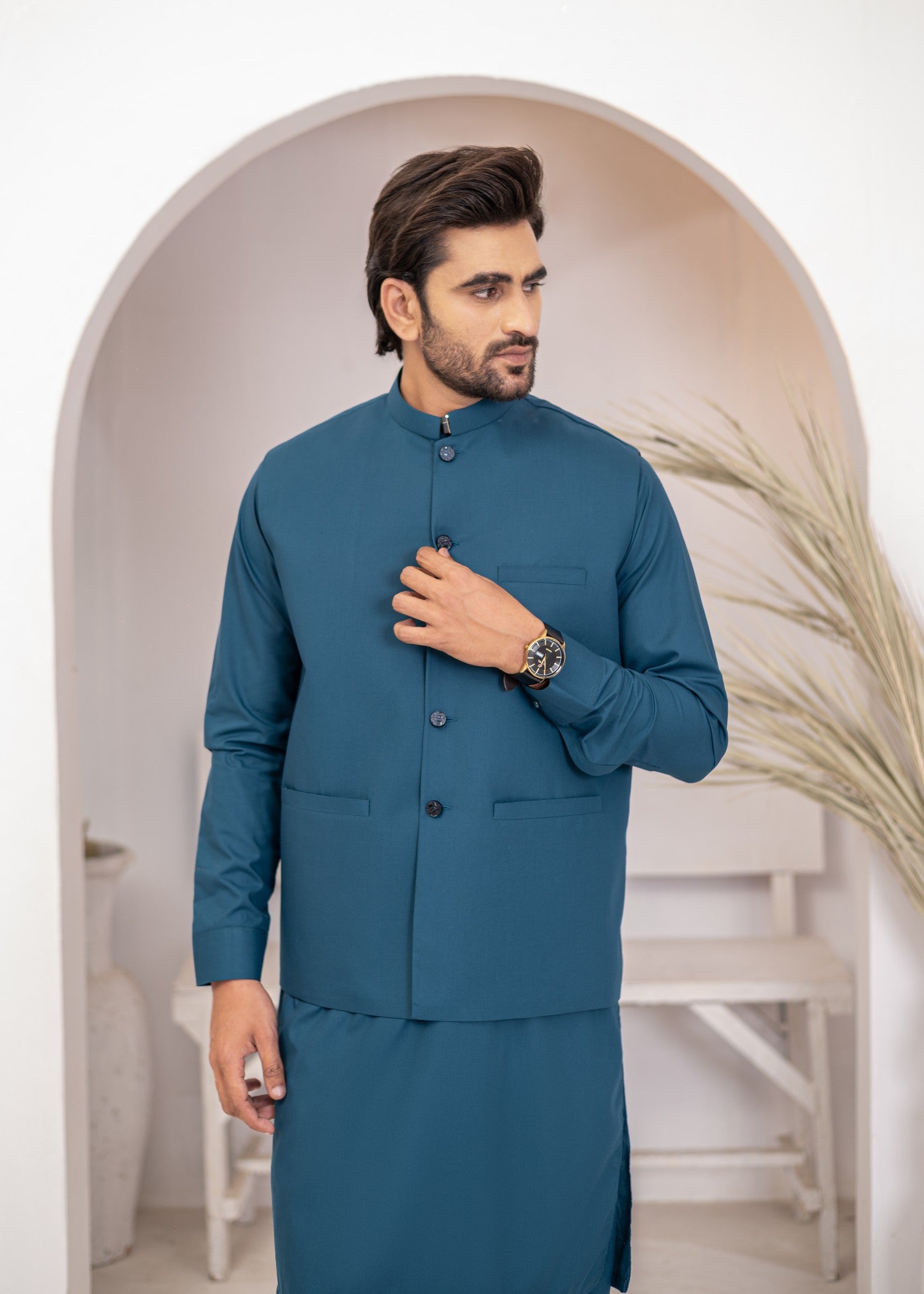 wash & wear Waistcoat in Steel blue