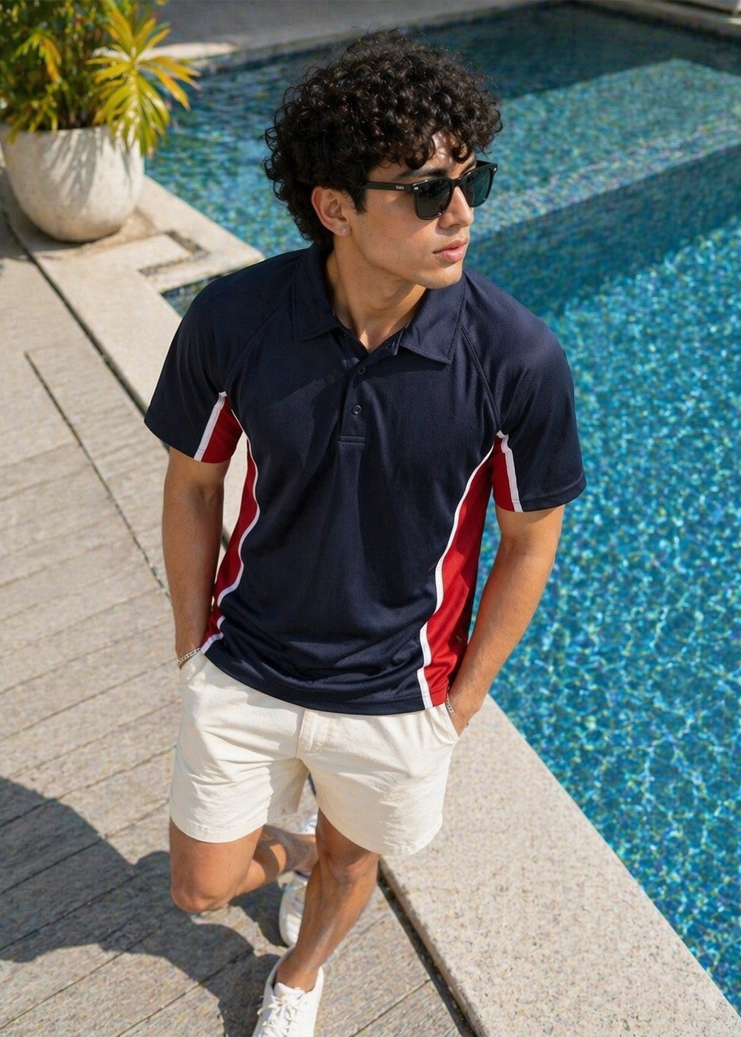 polyester Polo Shirt in Red, navy blue