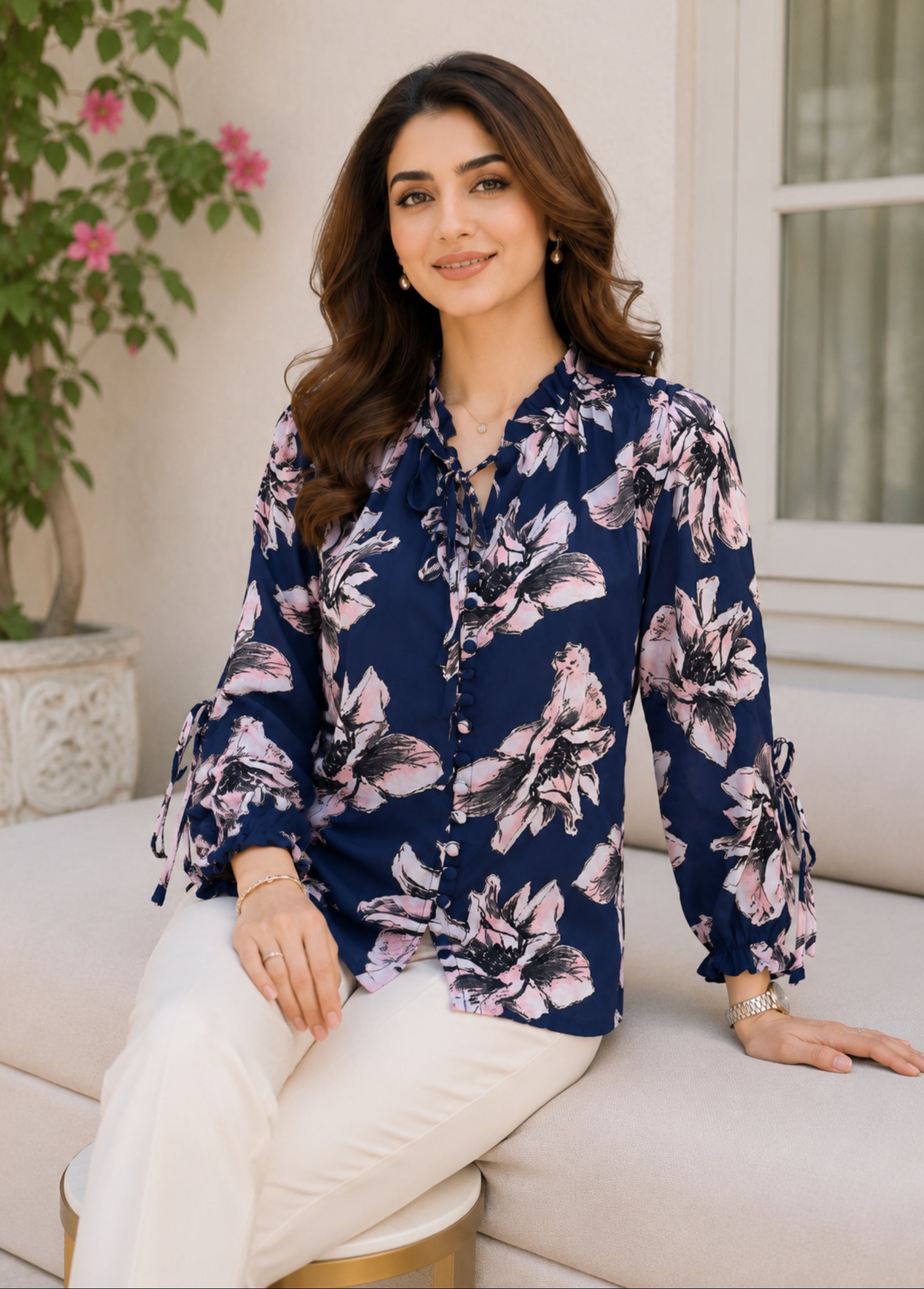 chiffon Top in Navy blue