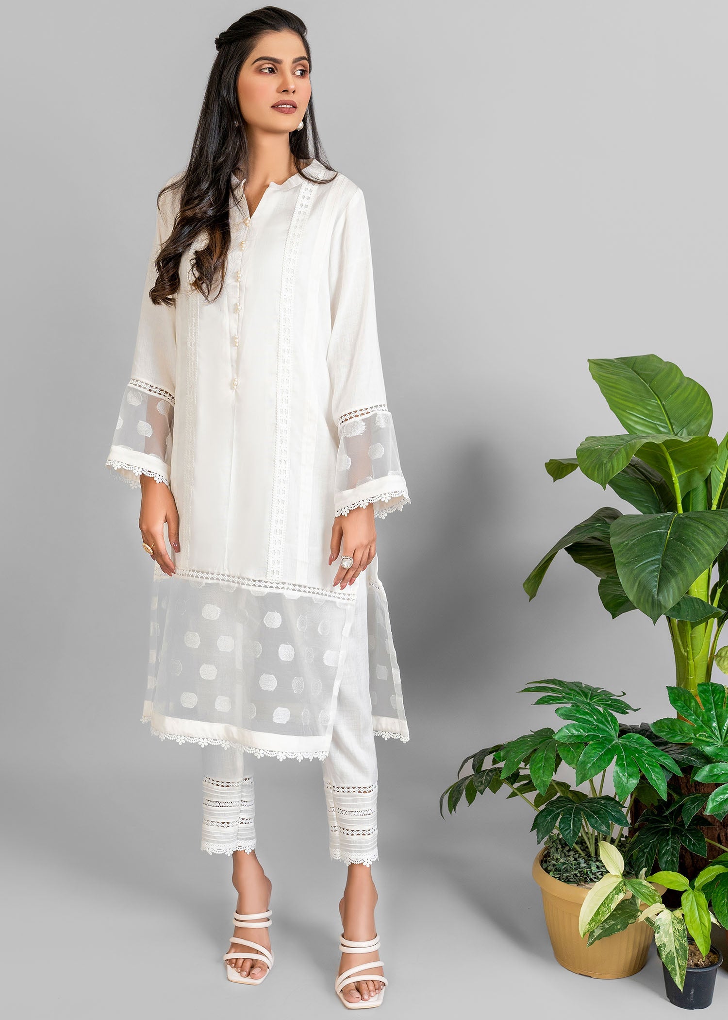 cotton Kurta Set in Pearl white