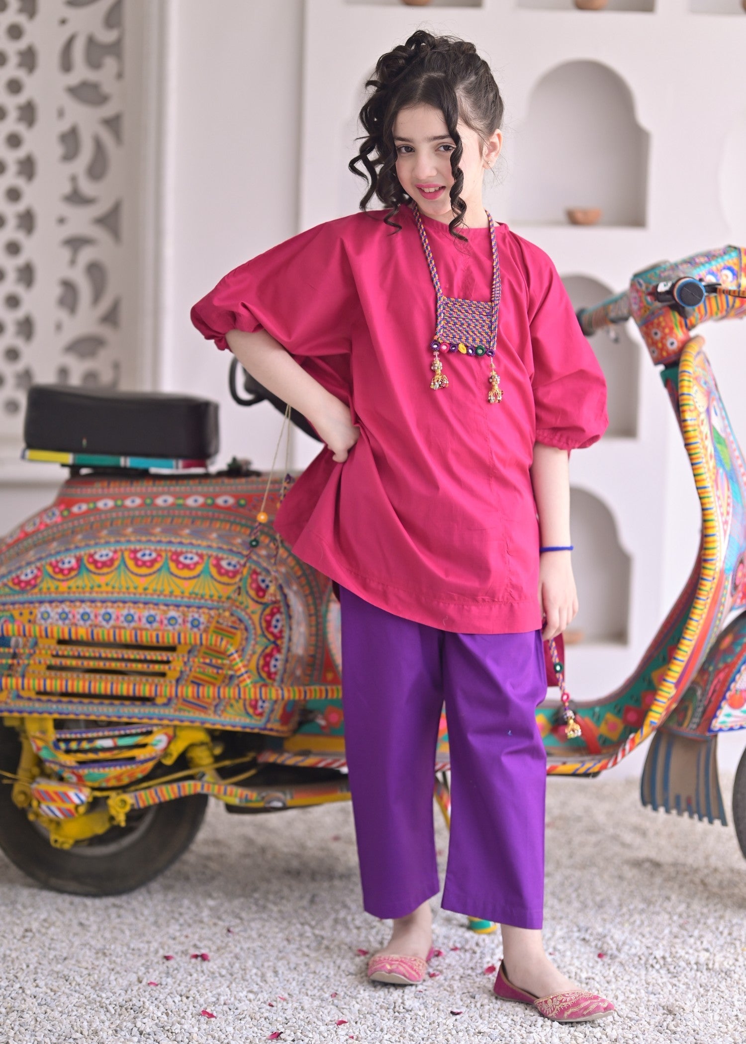 cotton Kaftan in Shocking pink