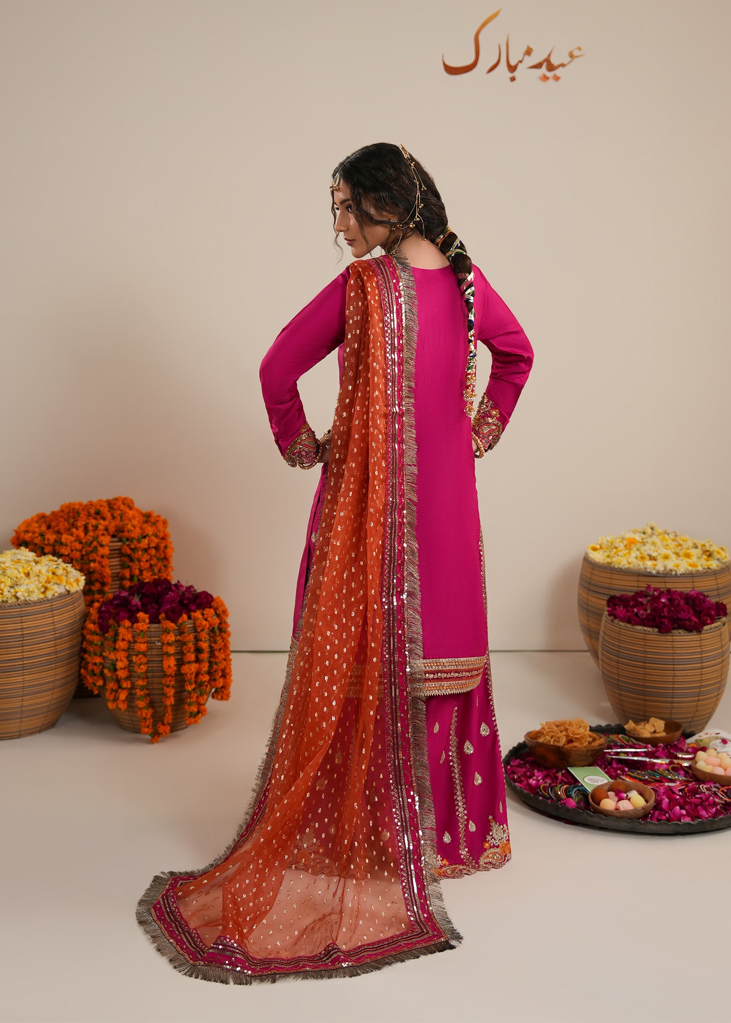 raw silk Sharara in Fuchsia