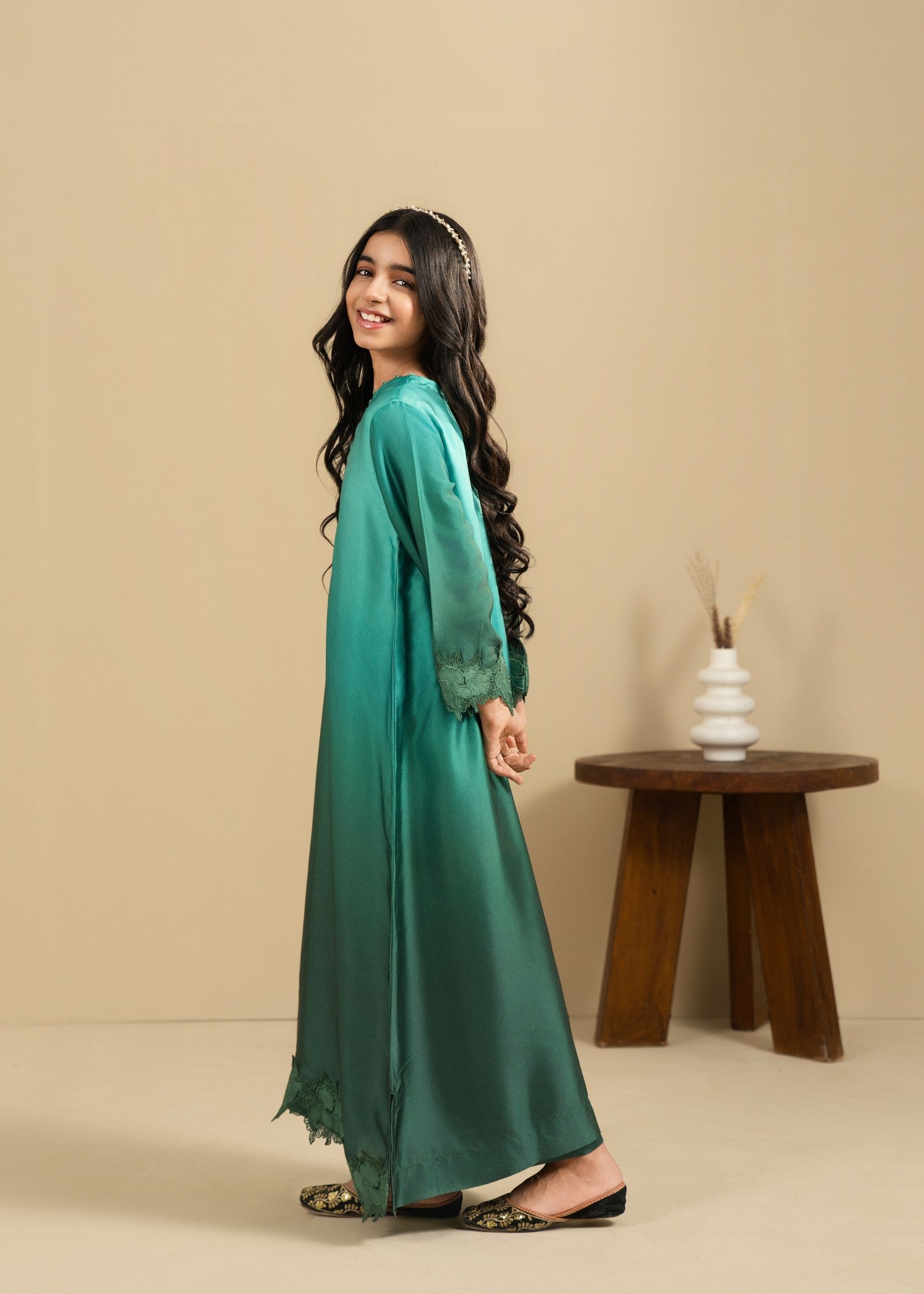 silk Kurta Set in Bottle green