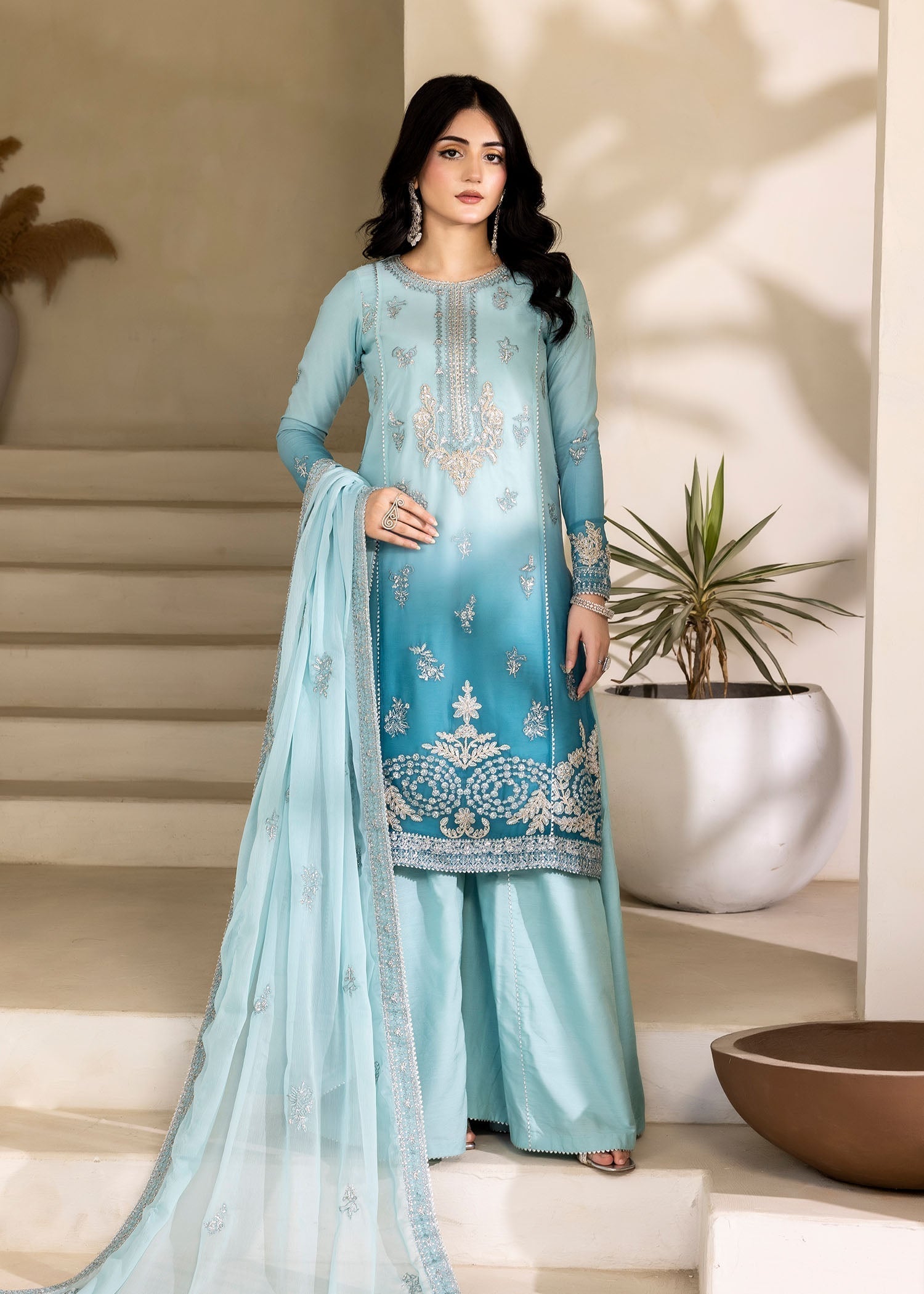 chiffon Sharara in Powder blue