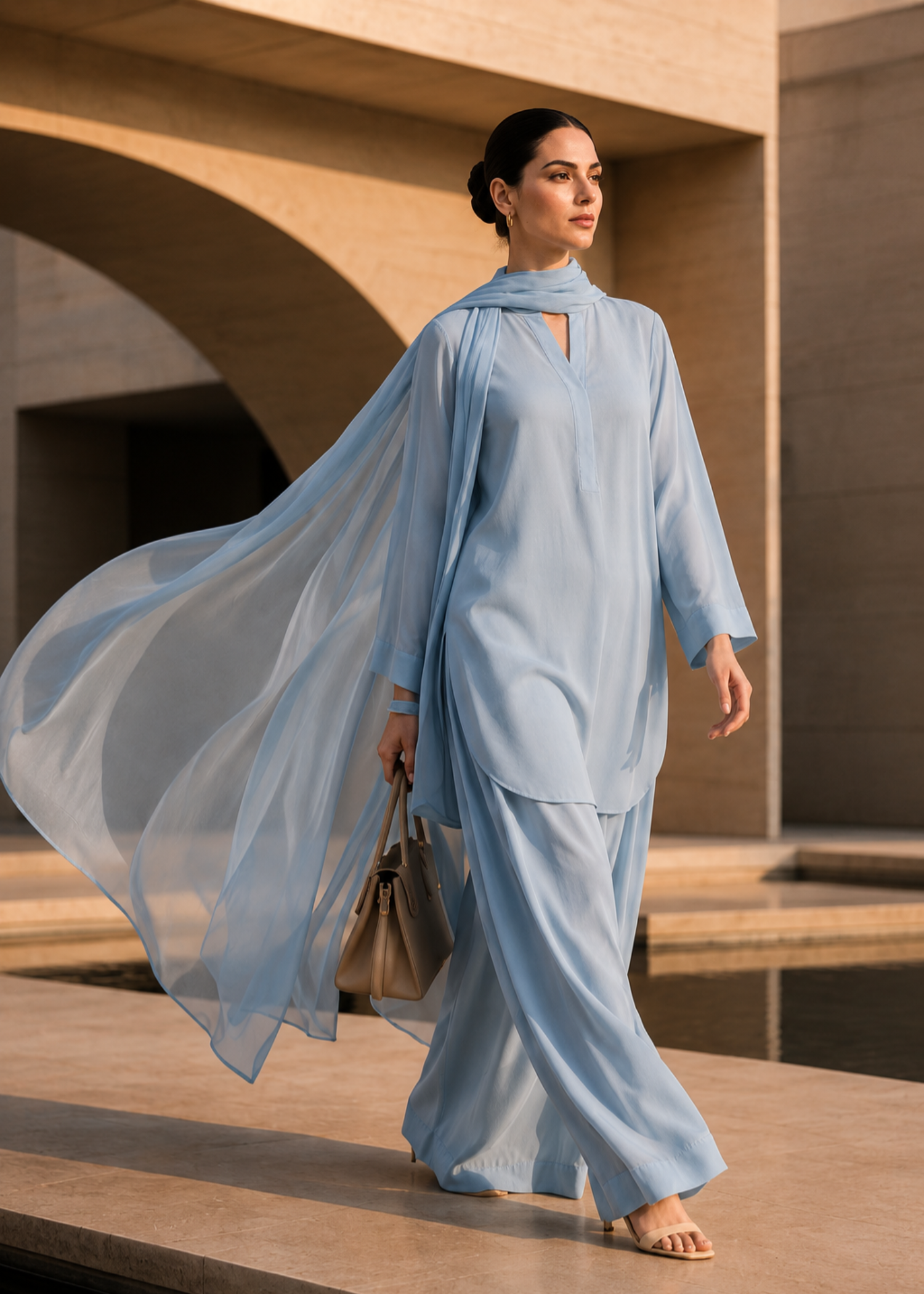 pure cotton Kurta Set in Cloud blue