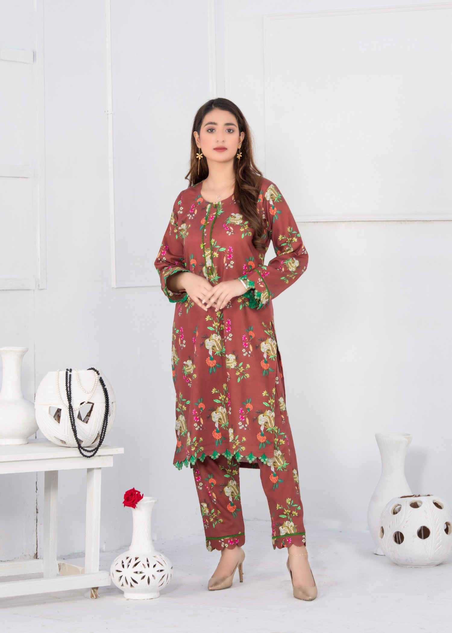 slub khaddar Unstitched in Honey