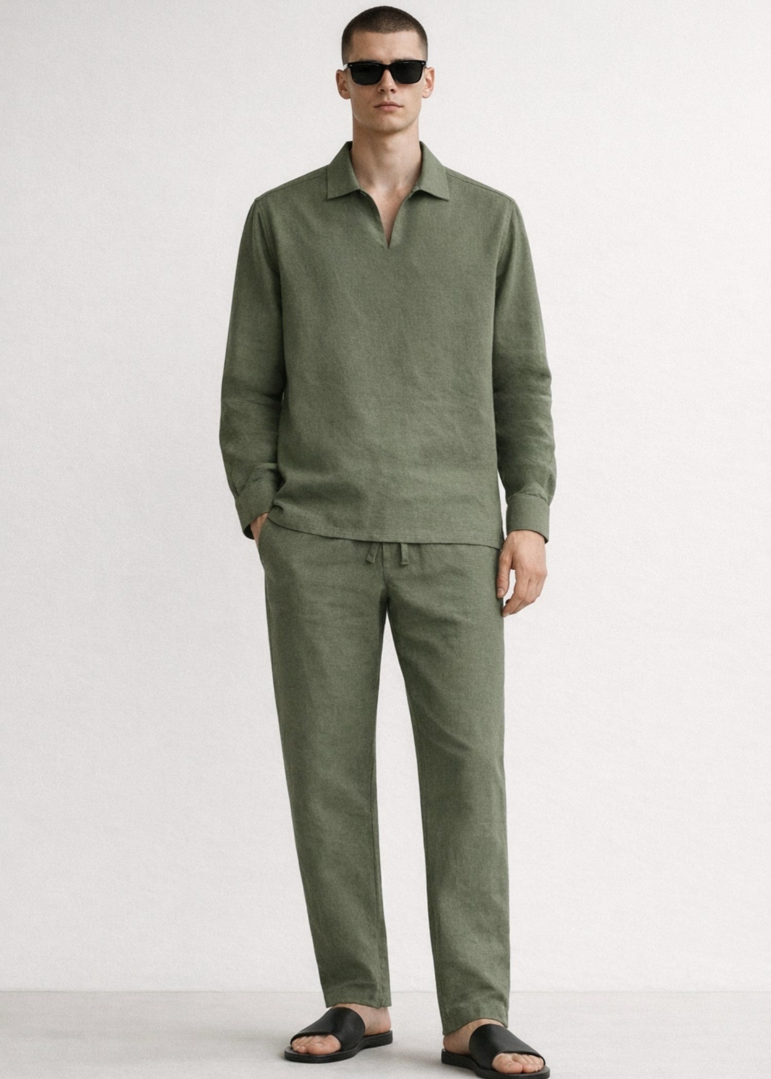cotton linen Casual Shirt in Olive green