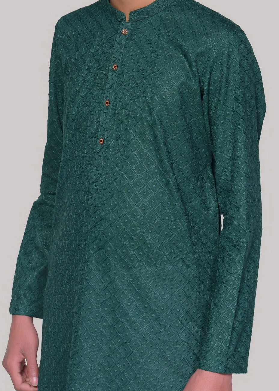 chikankari cotton Kurta in Bottle green