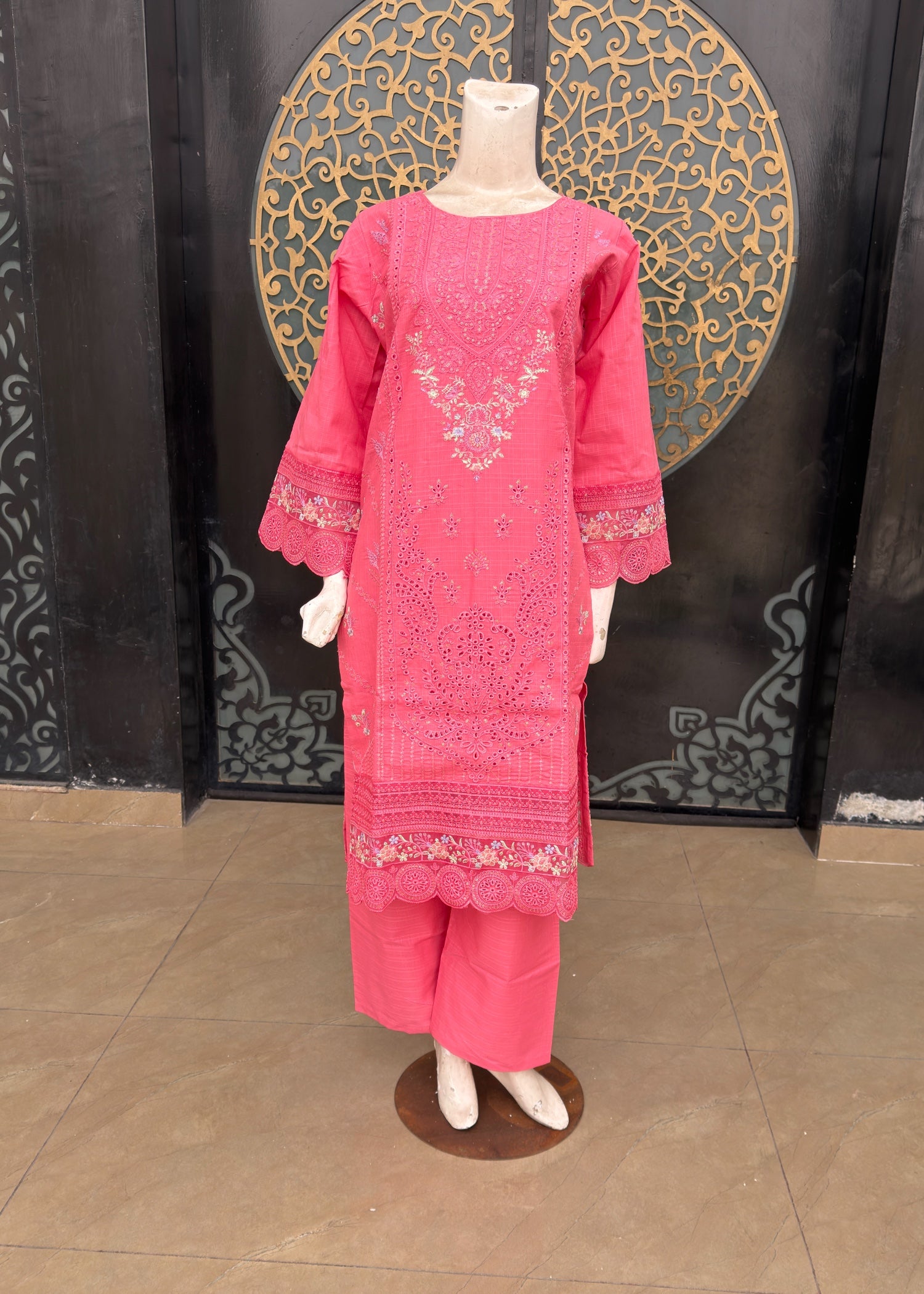 cotton dobby Kurta Set in Bubblegum pink