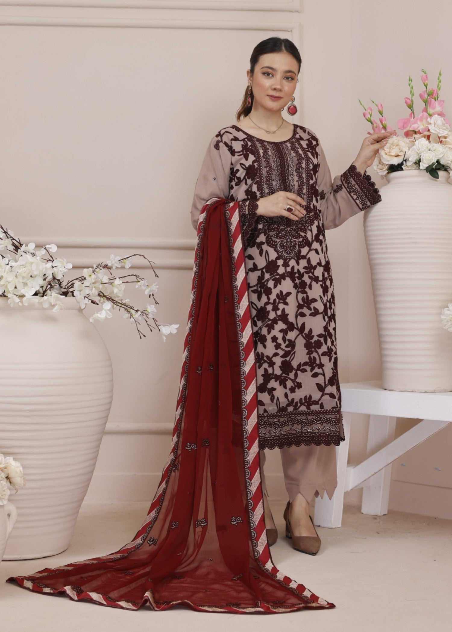 chiffon Kurta Set in Wheat