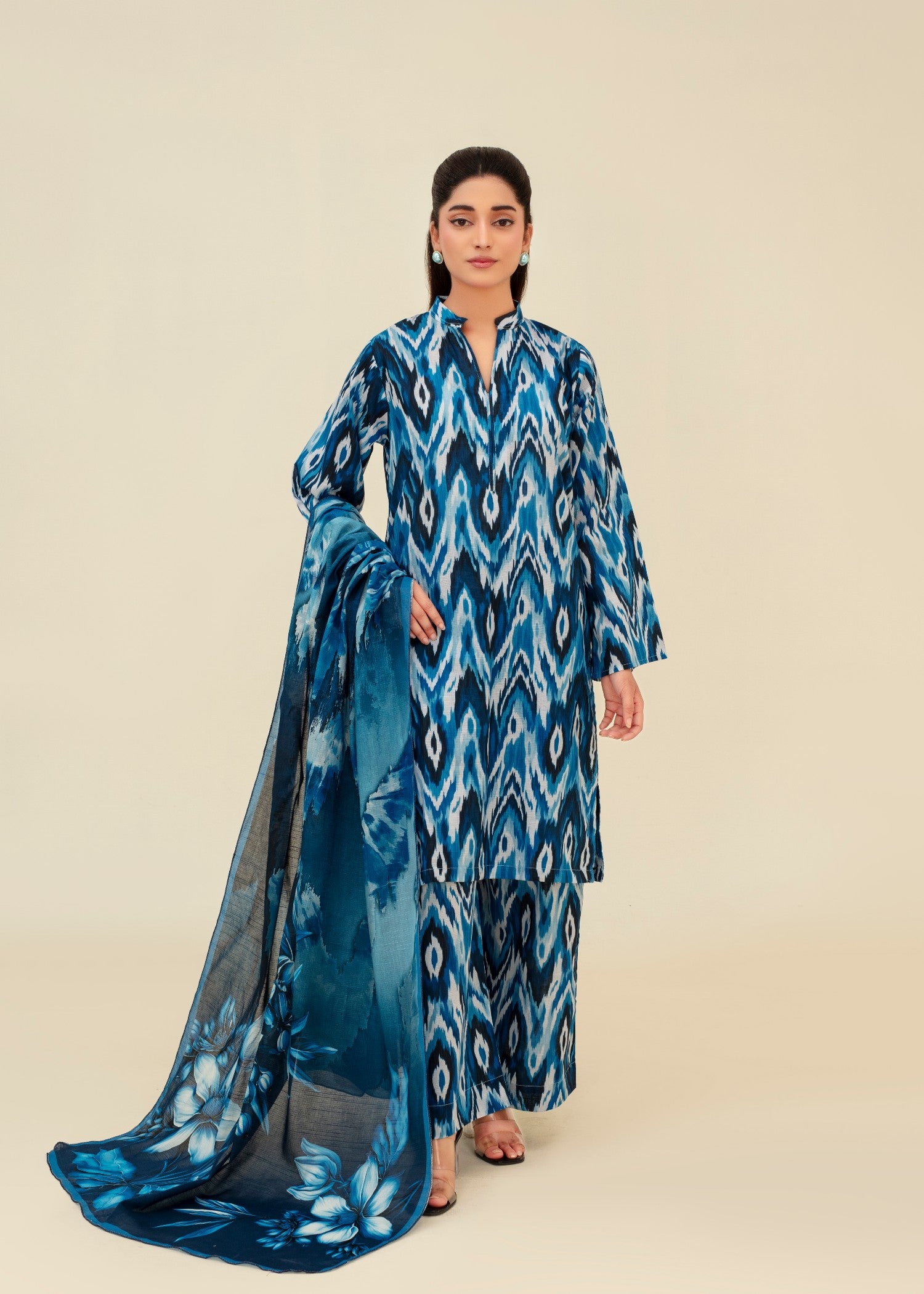 lawn Kurta Set in Cobalt blue