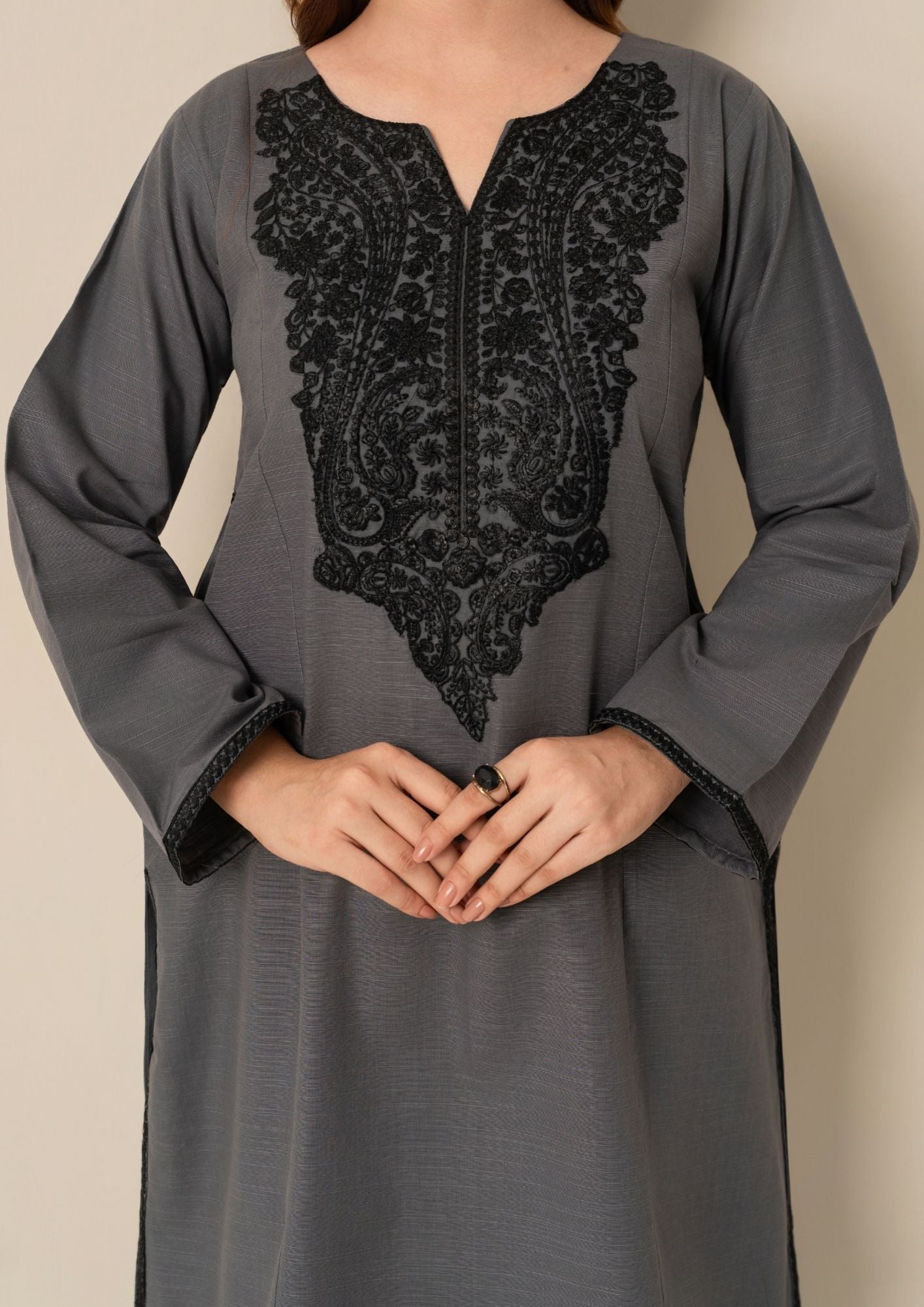 khaddar Kurta Set in Grey