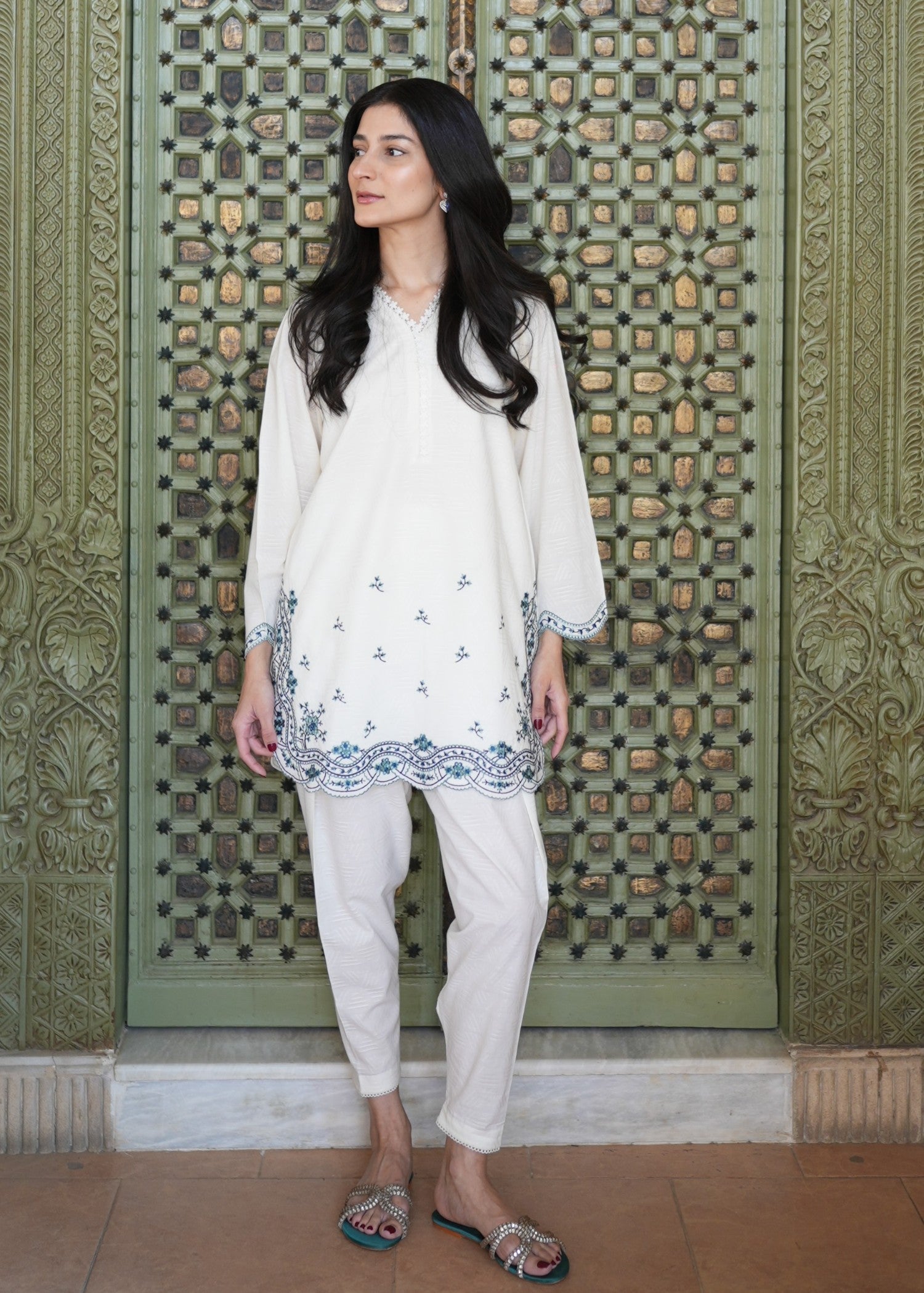 self jacquard Co Ord Sets in White