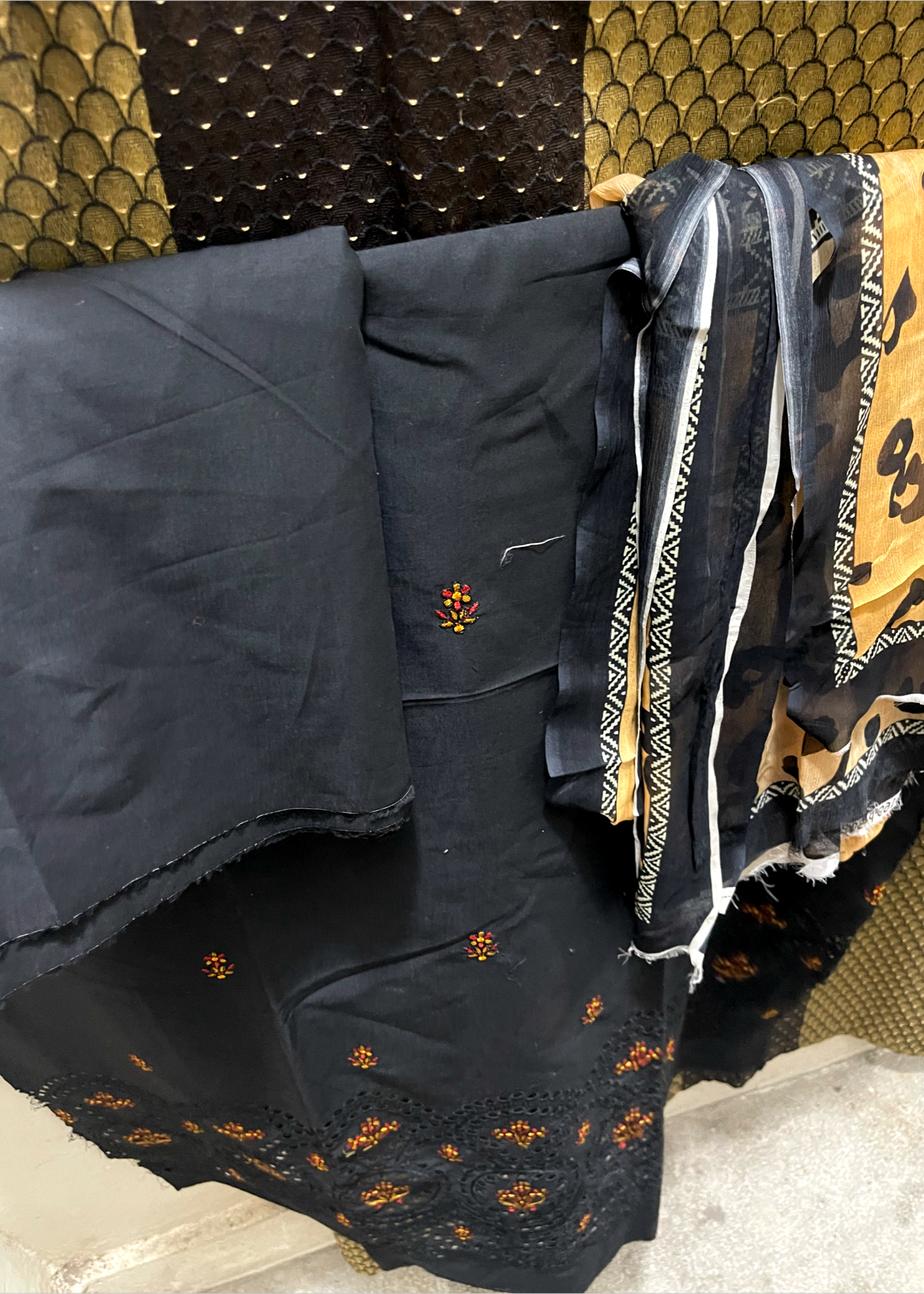 chikankari cotton Unstitched in Black