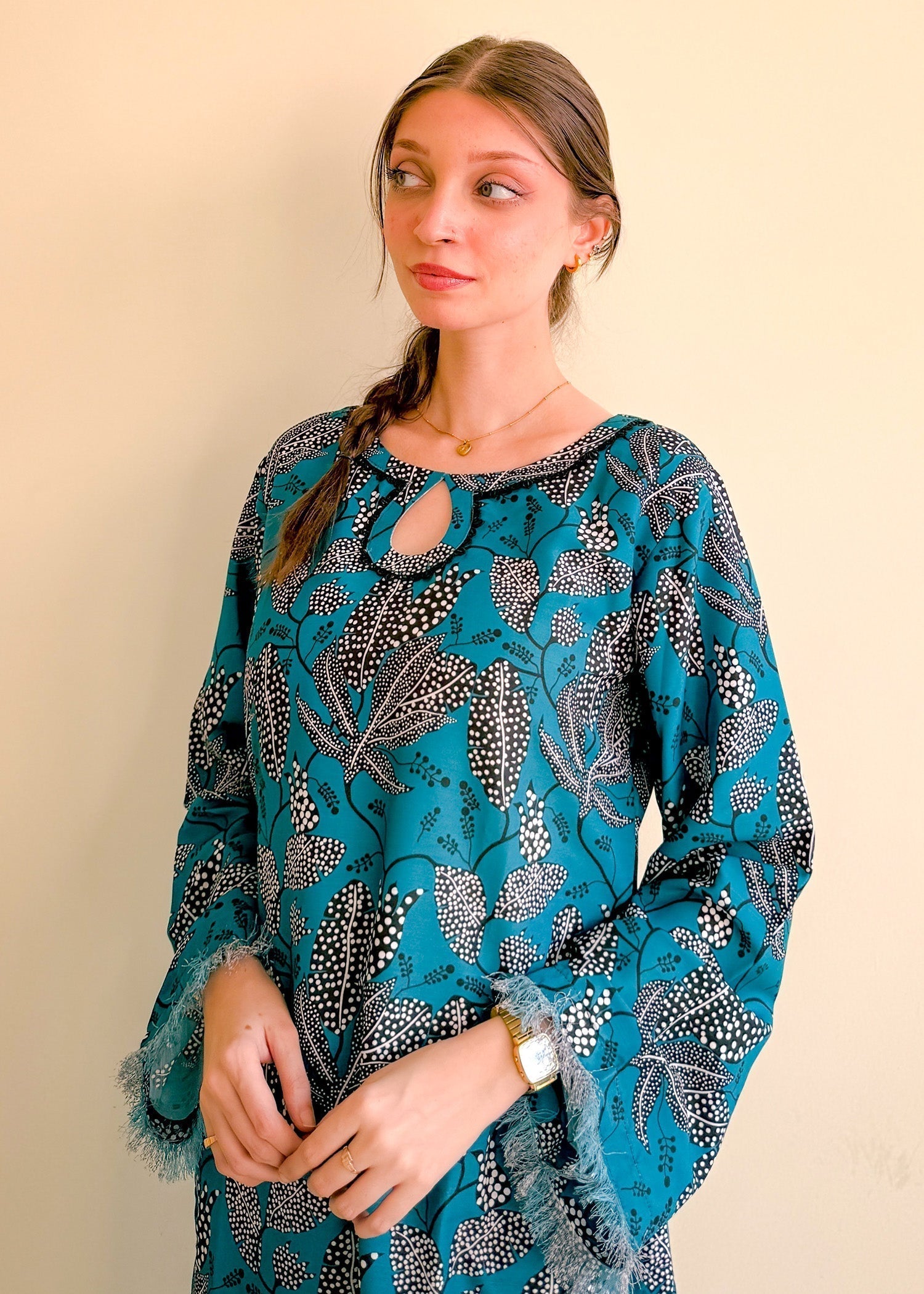 raw silk Kurta Set in White, teal