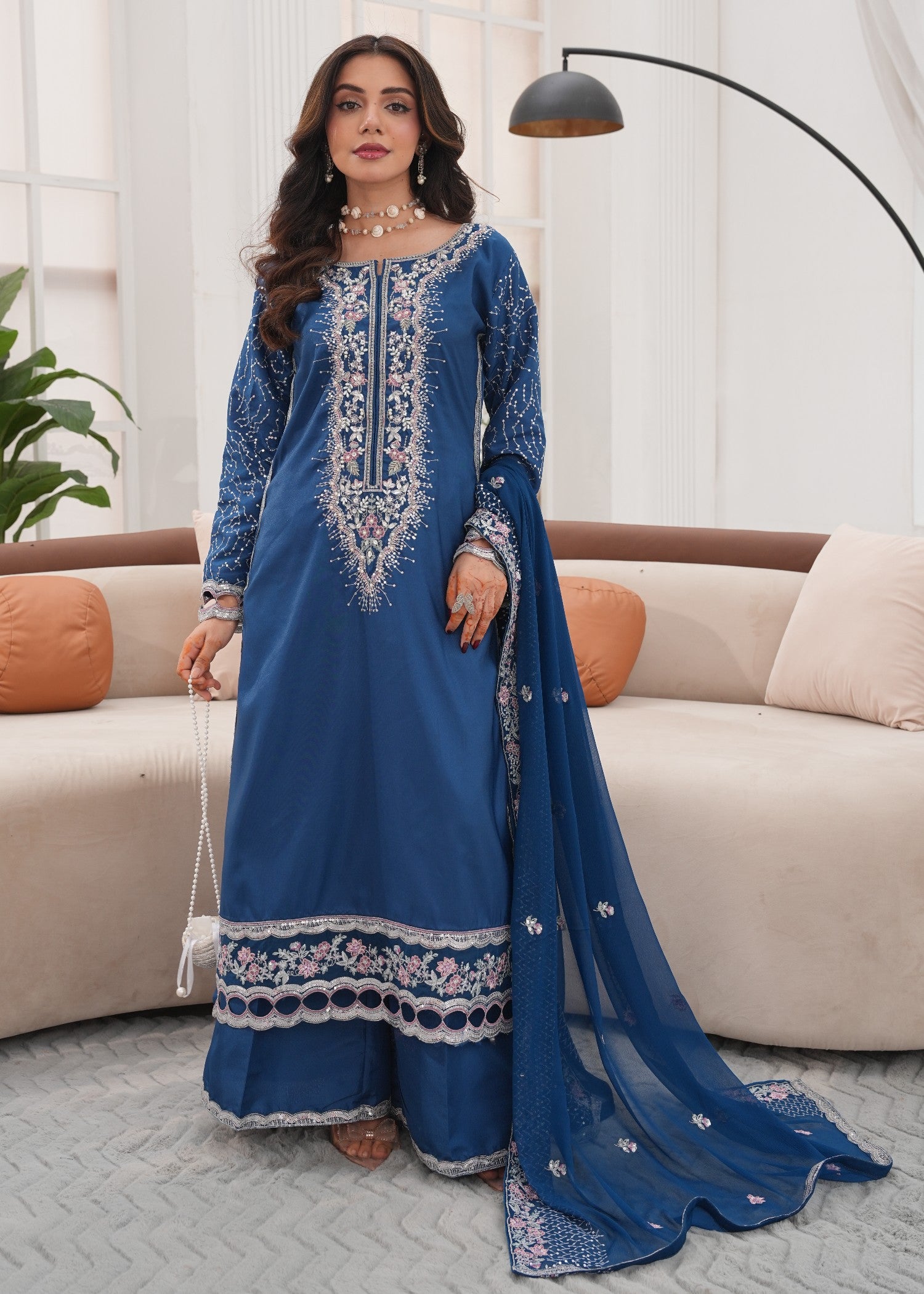 kattan silk Kurta Set in Yale blue