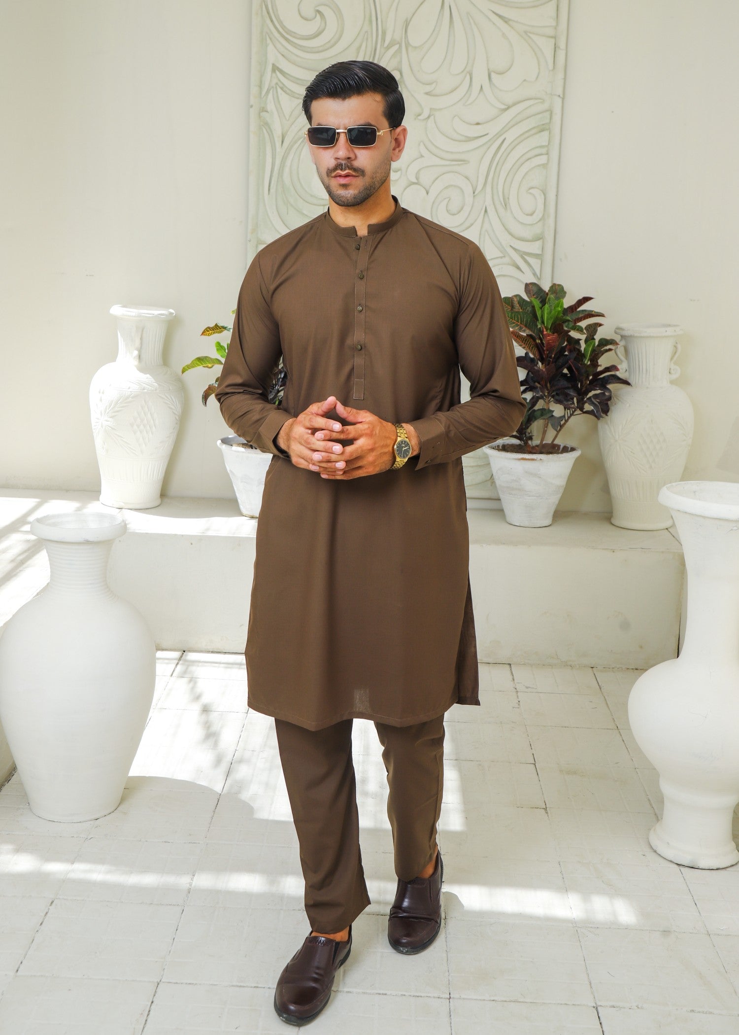 wash & wear Kurta Set in Oak brown