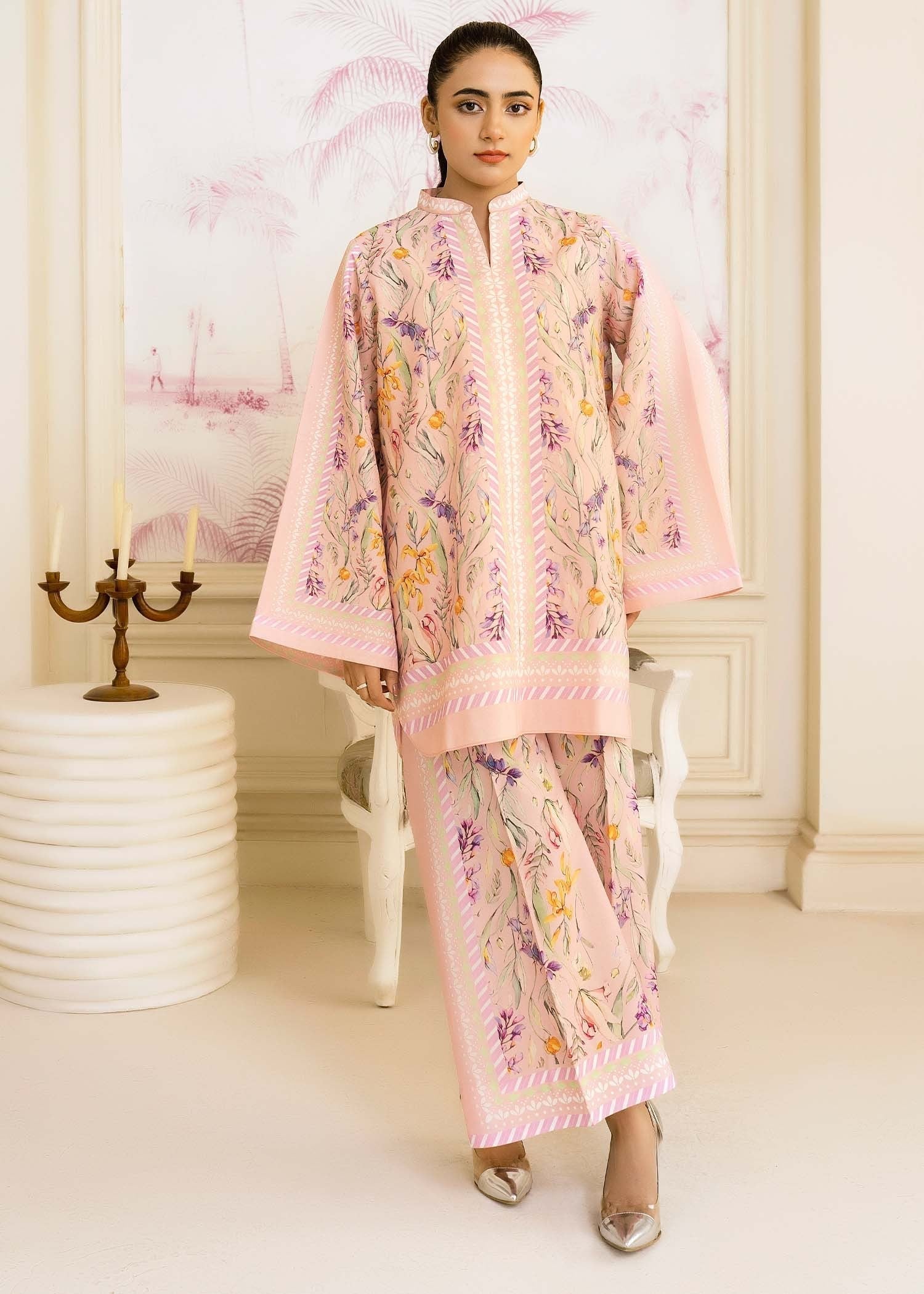 silk finish lawn Co Ord Sets in Pink