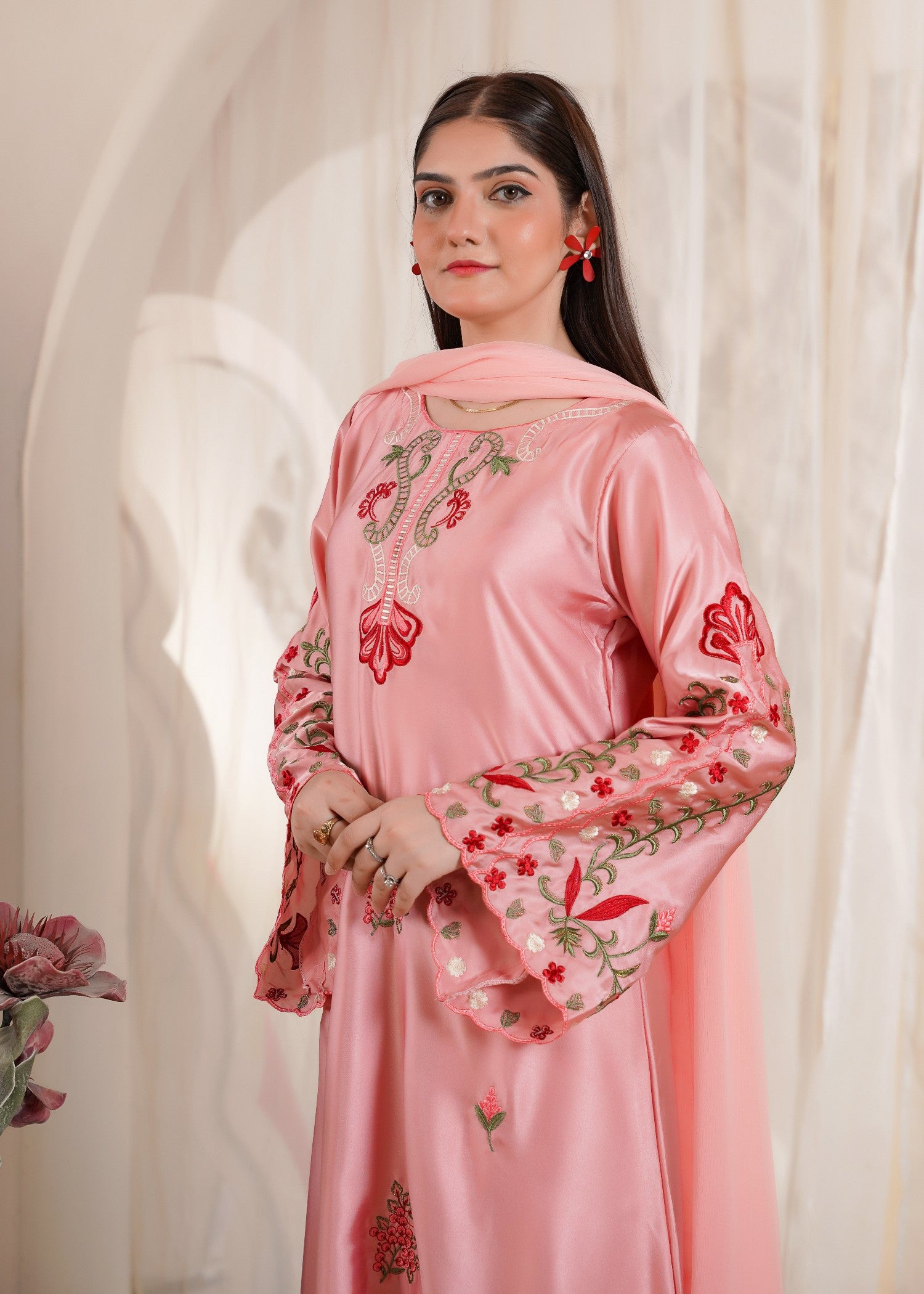 silk Kaftan in Peach pink