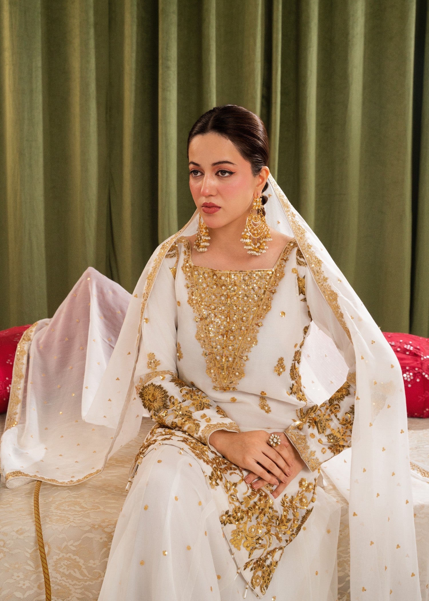 crinkle chiffon Lehenga in White