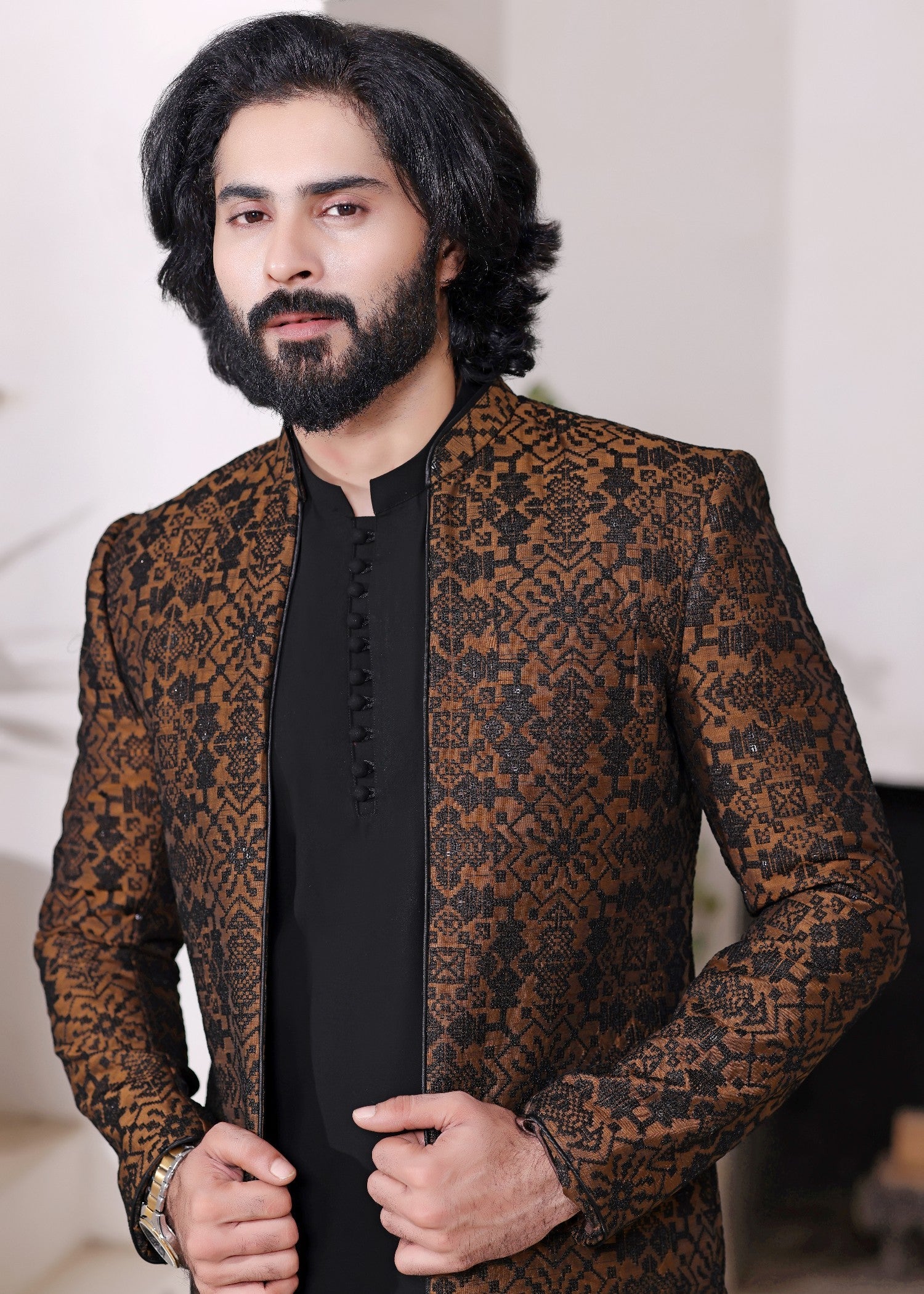 cotton silk banarasi Sherwani in Brown by The Great Masters (TGM)