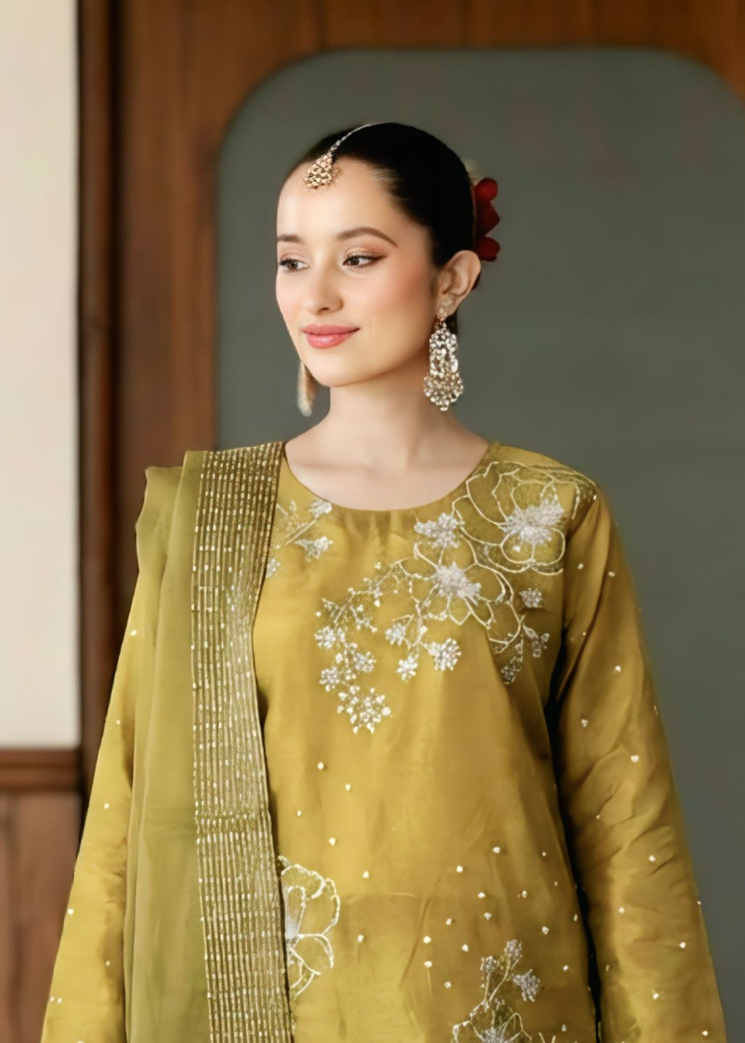 polyester kattan silk Kurta Set in Mustard