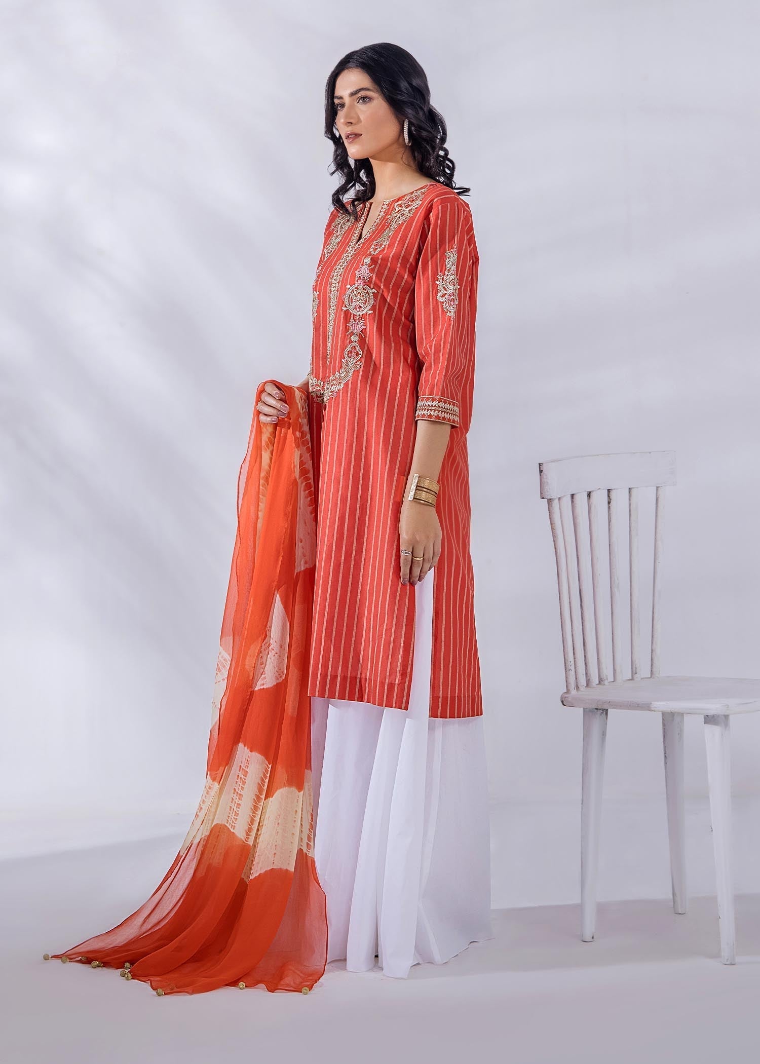 lawn Kurti in Rust orange