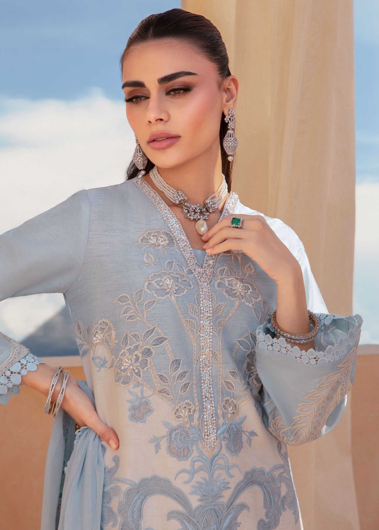 korean raw silk Kurta Set in Sky blue