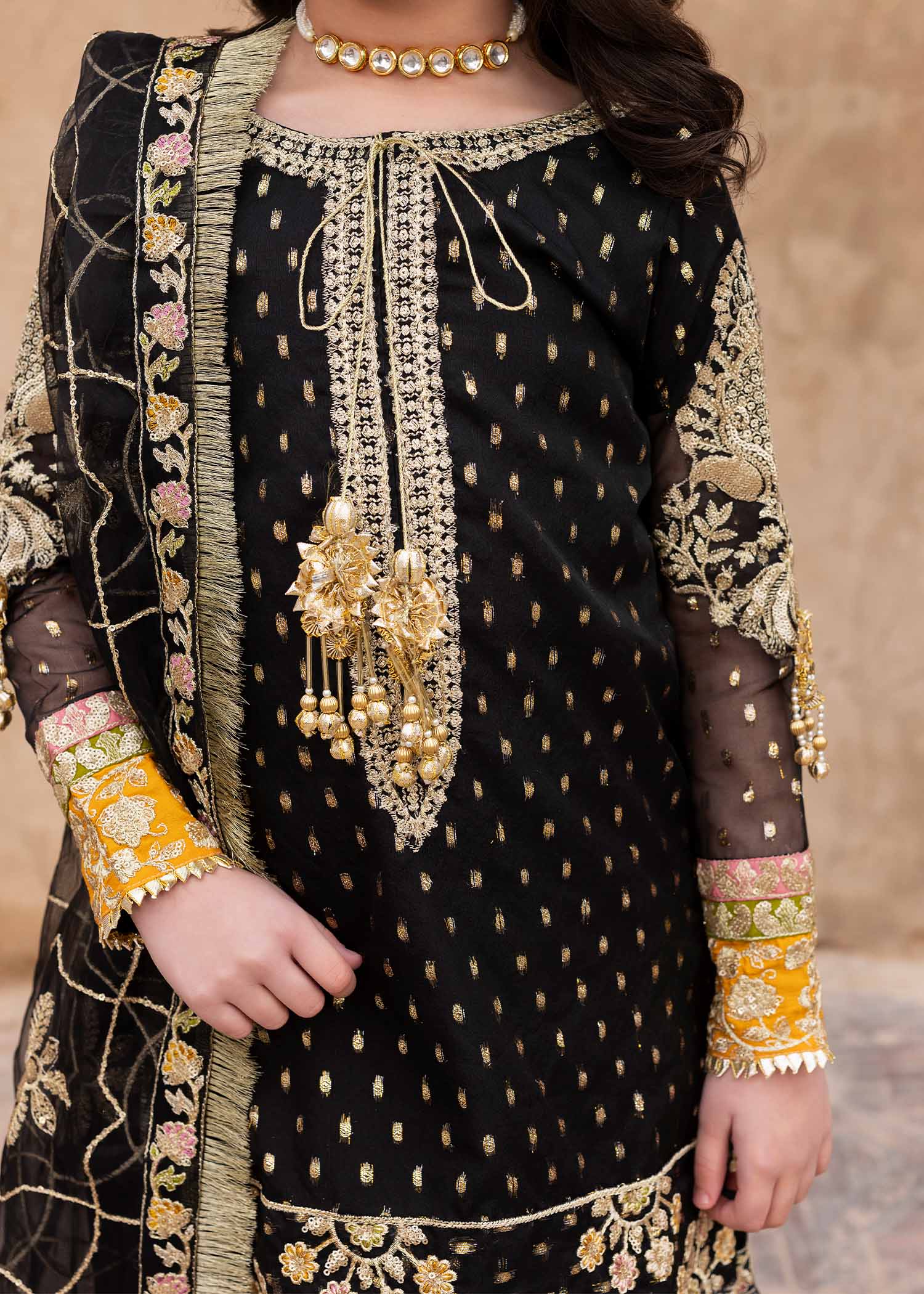 organza Gharara in Black