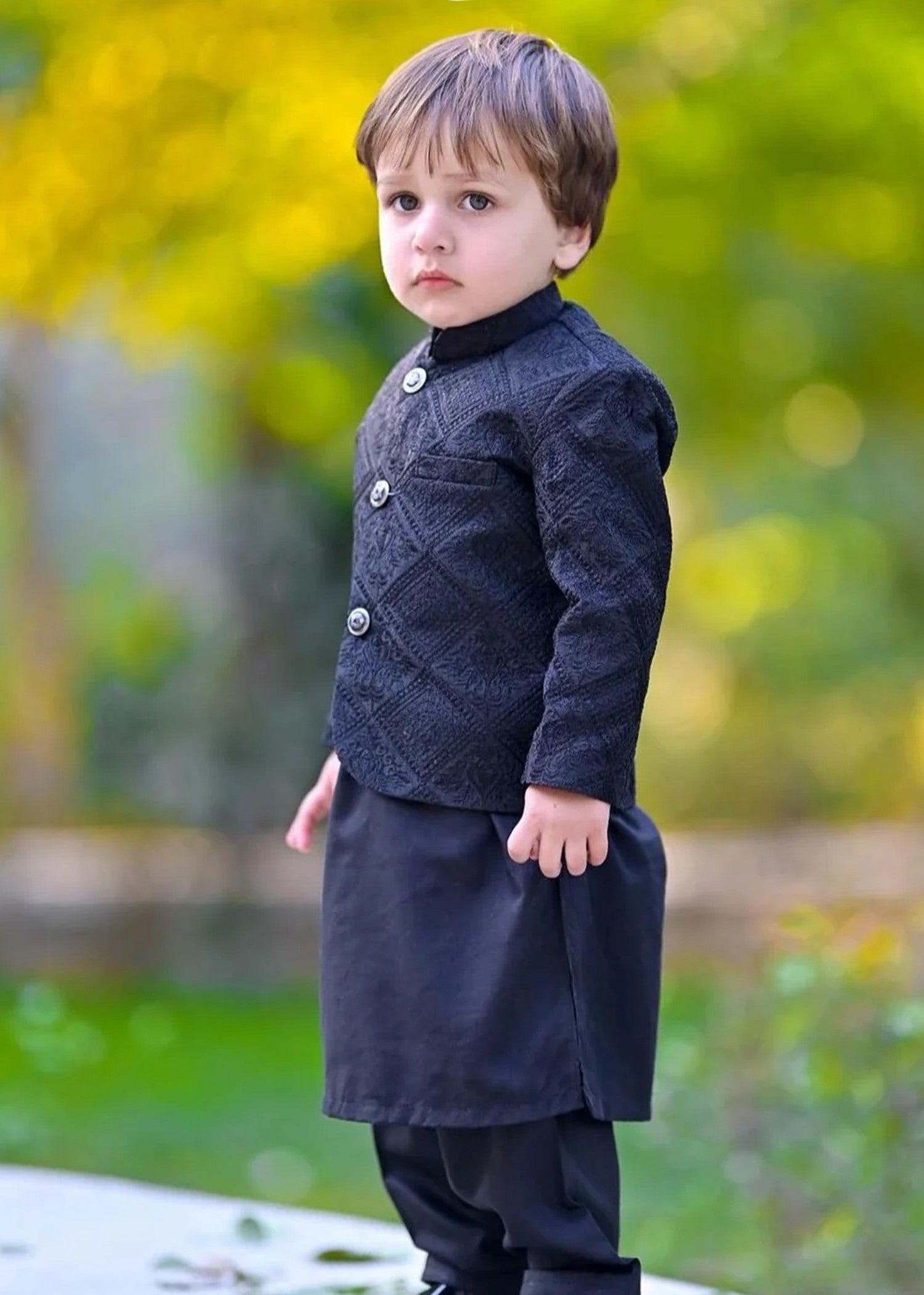 raw silk Prince Coat in Black