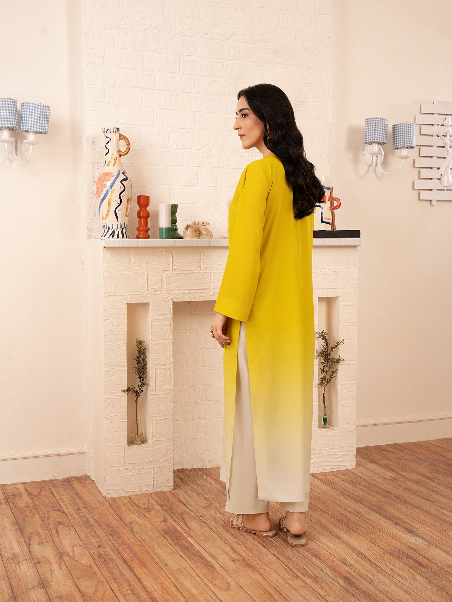 crepe Kurta Set in Key lime