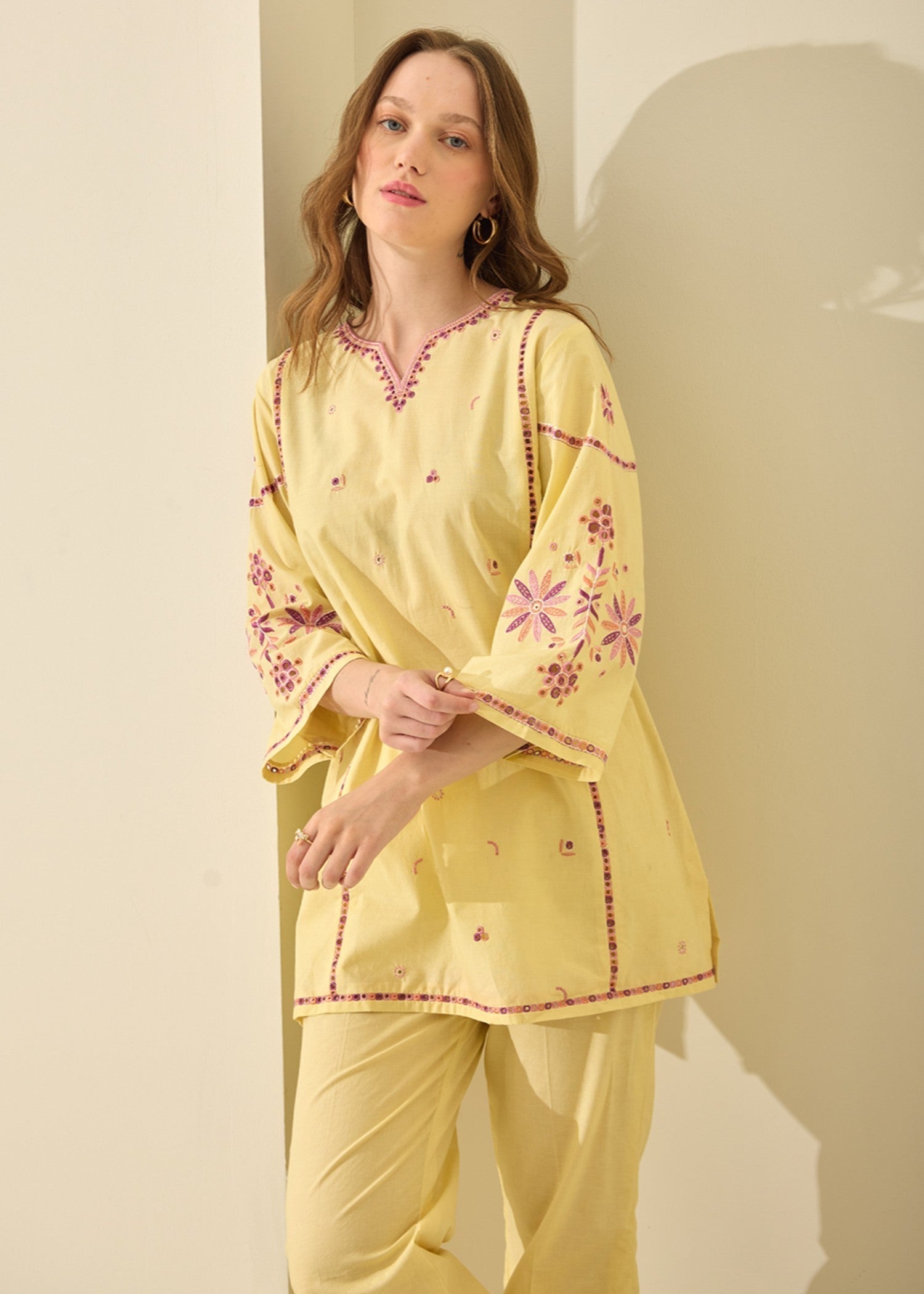 lawn cotton Co Ord Sets in Yellow