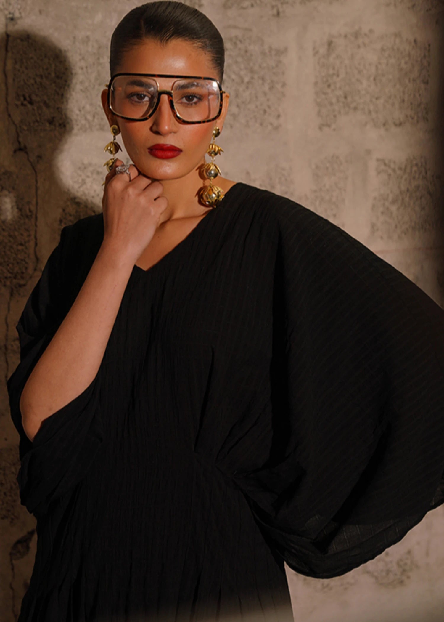 georgette Kaftan in Black