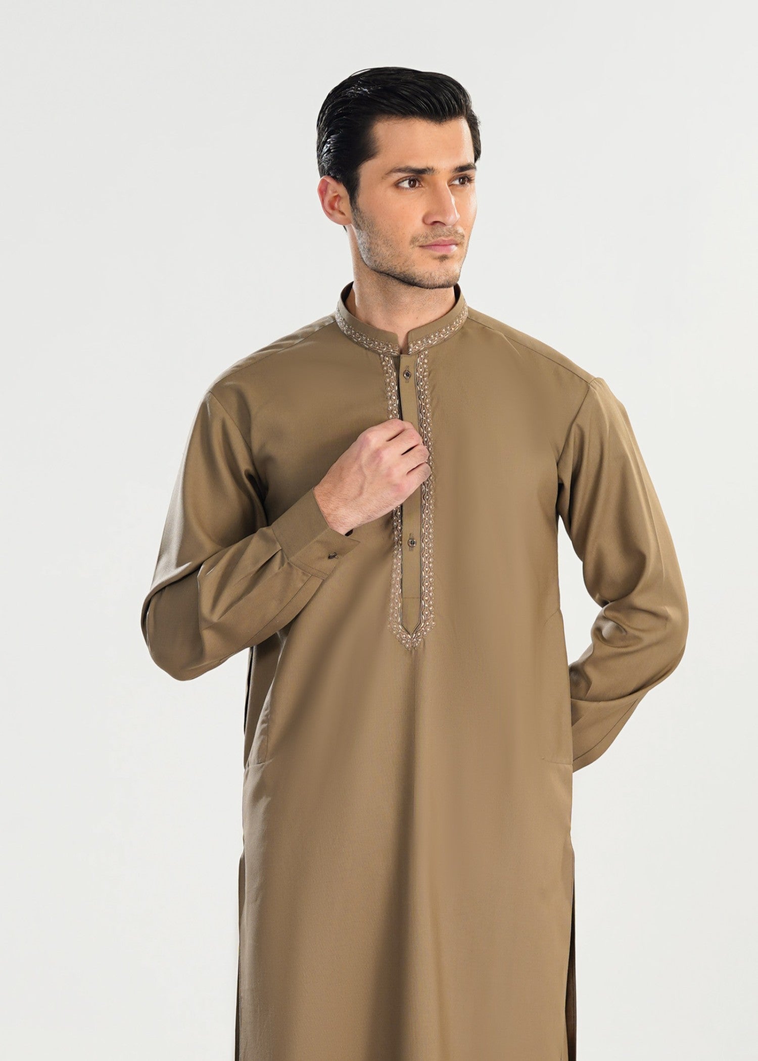 wash & wear Shalwar Kameez in Sand brown