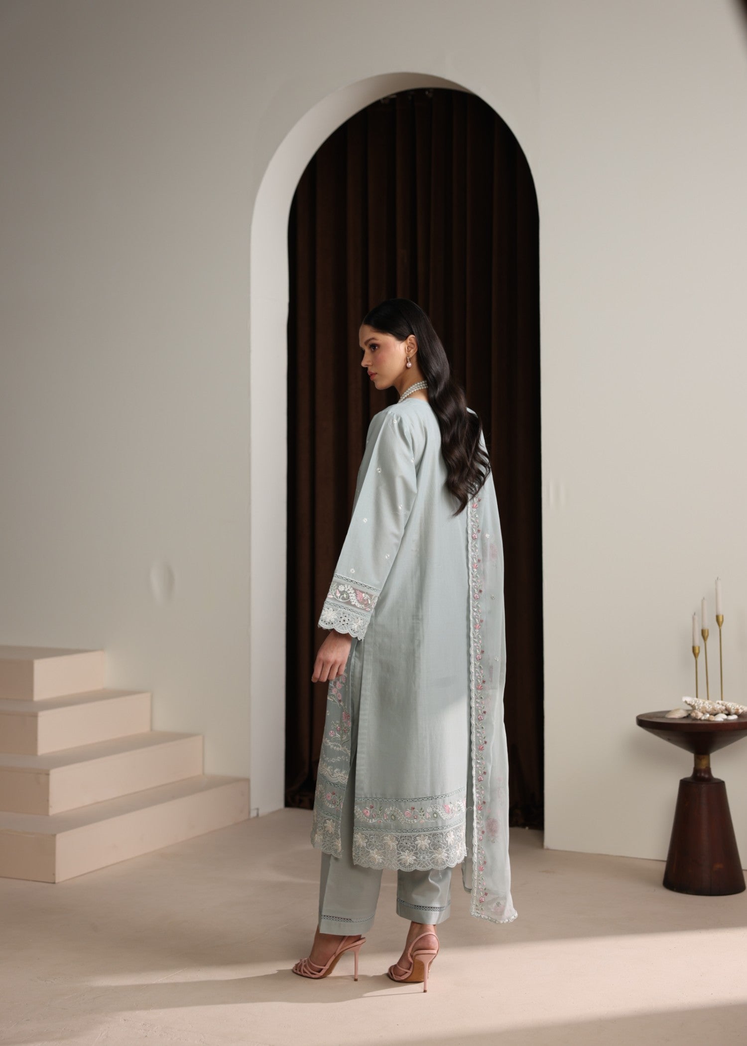 lawn Kurta Set in Ash grey