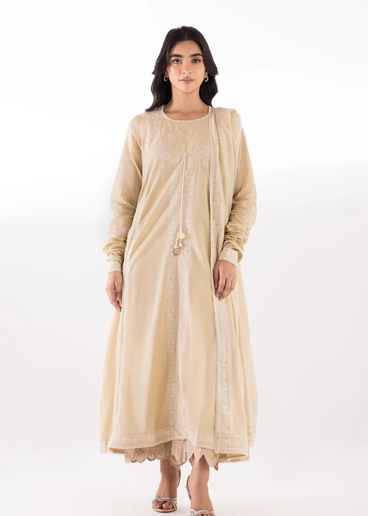 voile Kurta Set in Camel brown