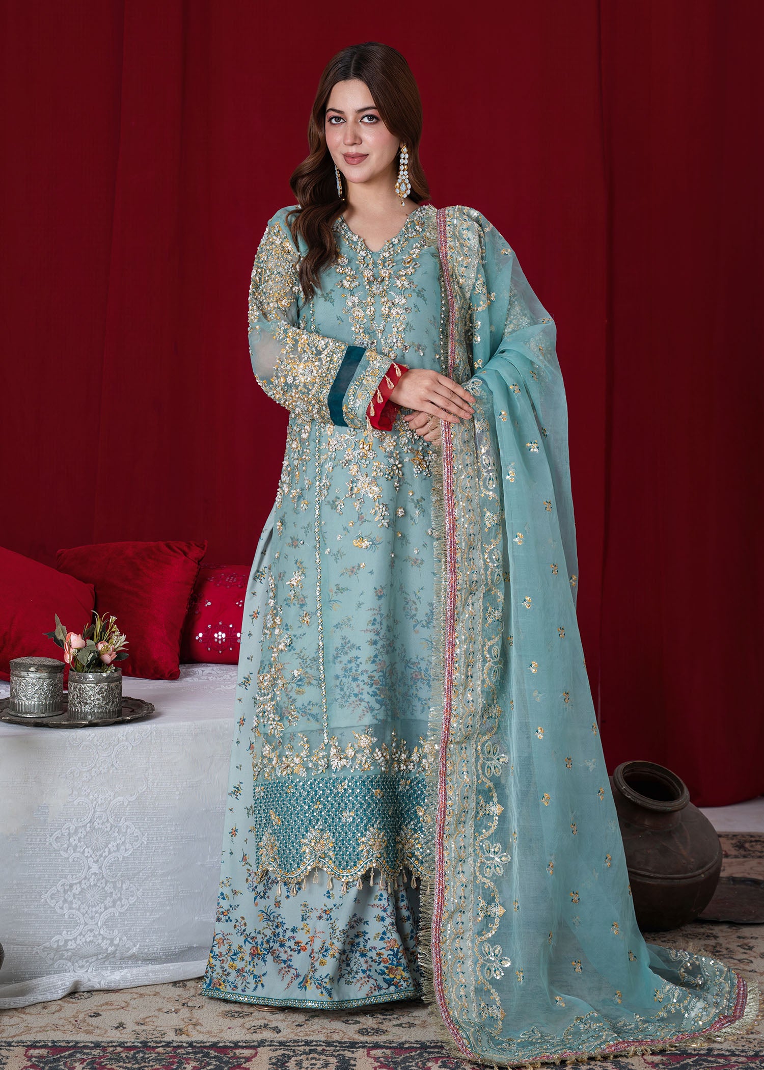 organza Sharara in Sky blue