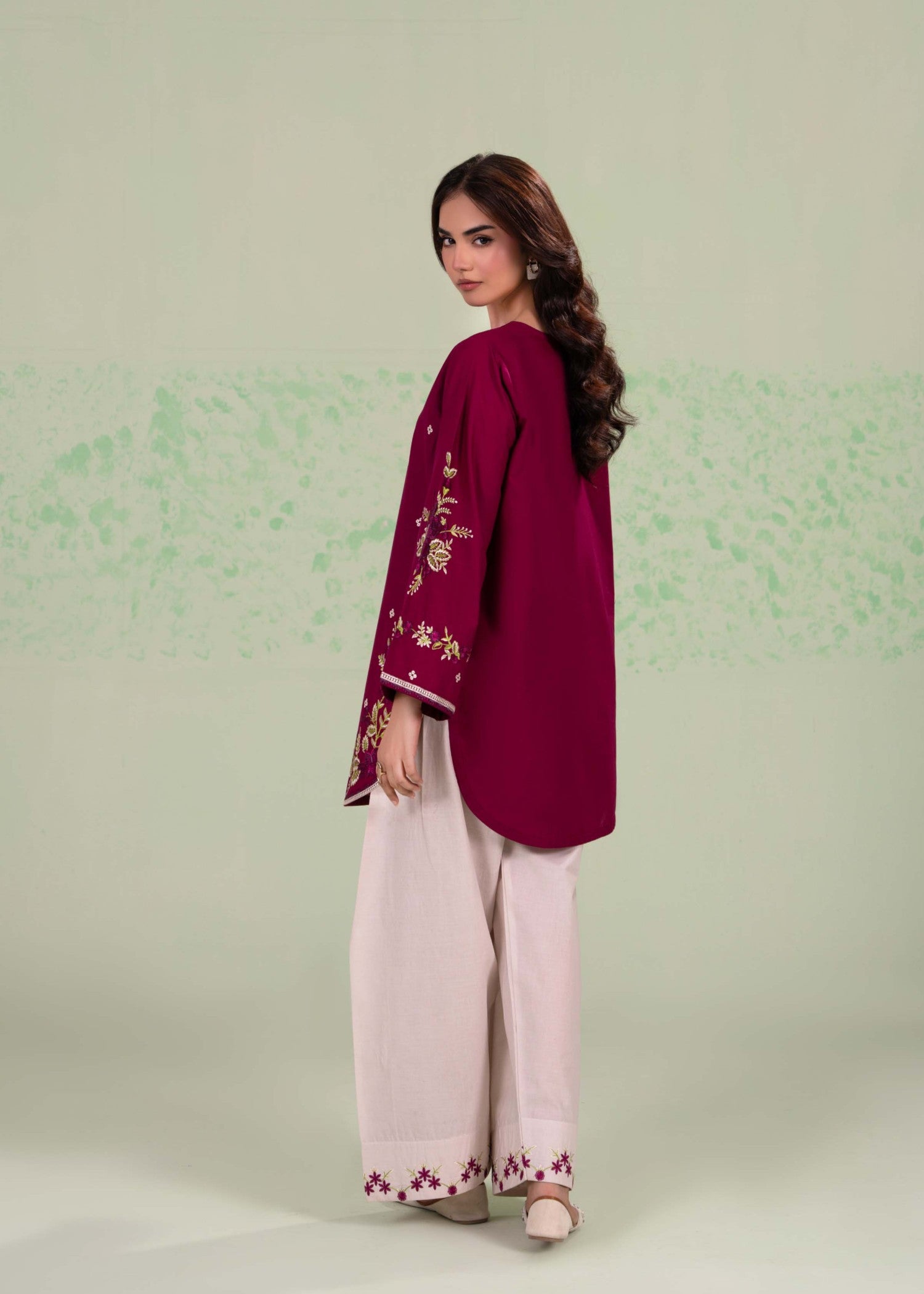lawn cotton Kurta Set in Claret