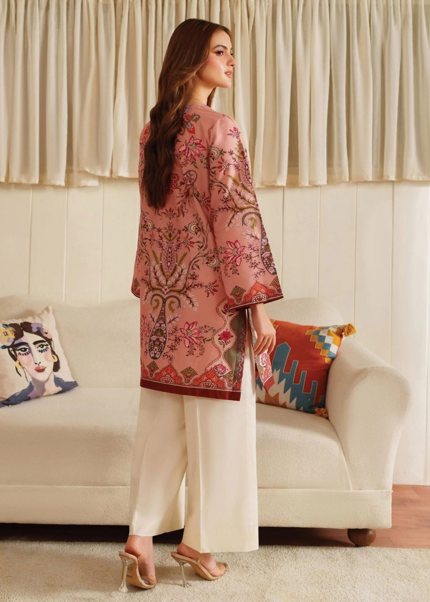 blended grip silk Kurta Set in Peach pink